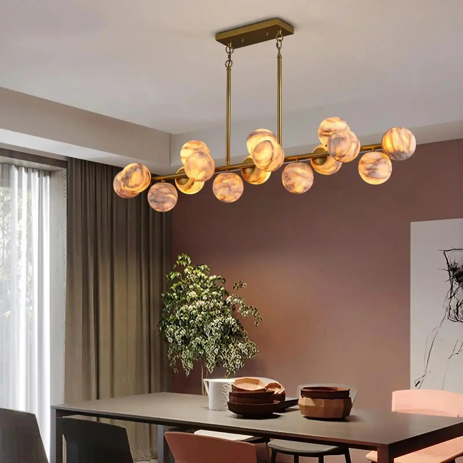 Mid Century Modern Sputnik 12 Light Gold Alabaster Globe Chandelier - Joyfuzzy