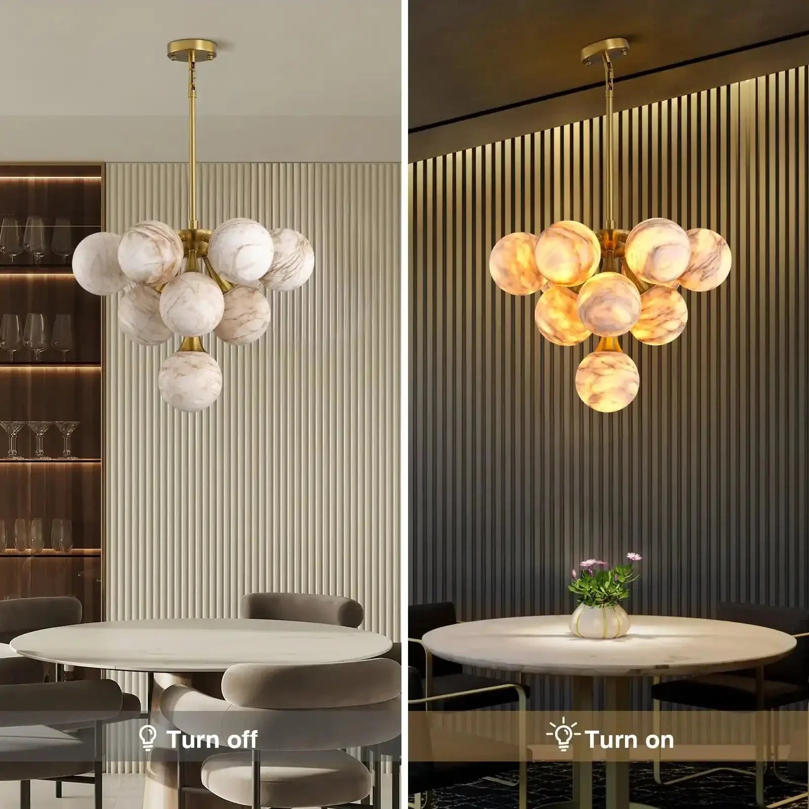 Mid Century Modern Sputnik 12 Light Gold Alabaster Globe Chandelier - Joyfuzzy