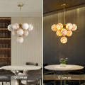 Mid Century Modern Sputnik 12 Light Gold Alabaster Globe Chandelier - Joyfuzzy