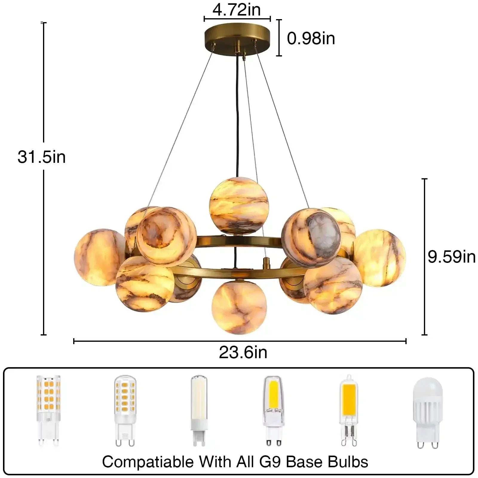 Mid Century Modern Sputnik 12 Light Gold Alabaster Globe Chandelier - Joyfuzzy