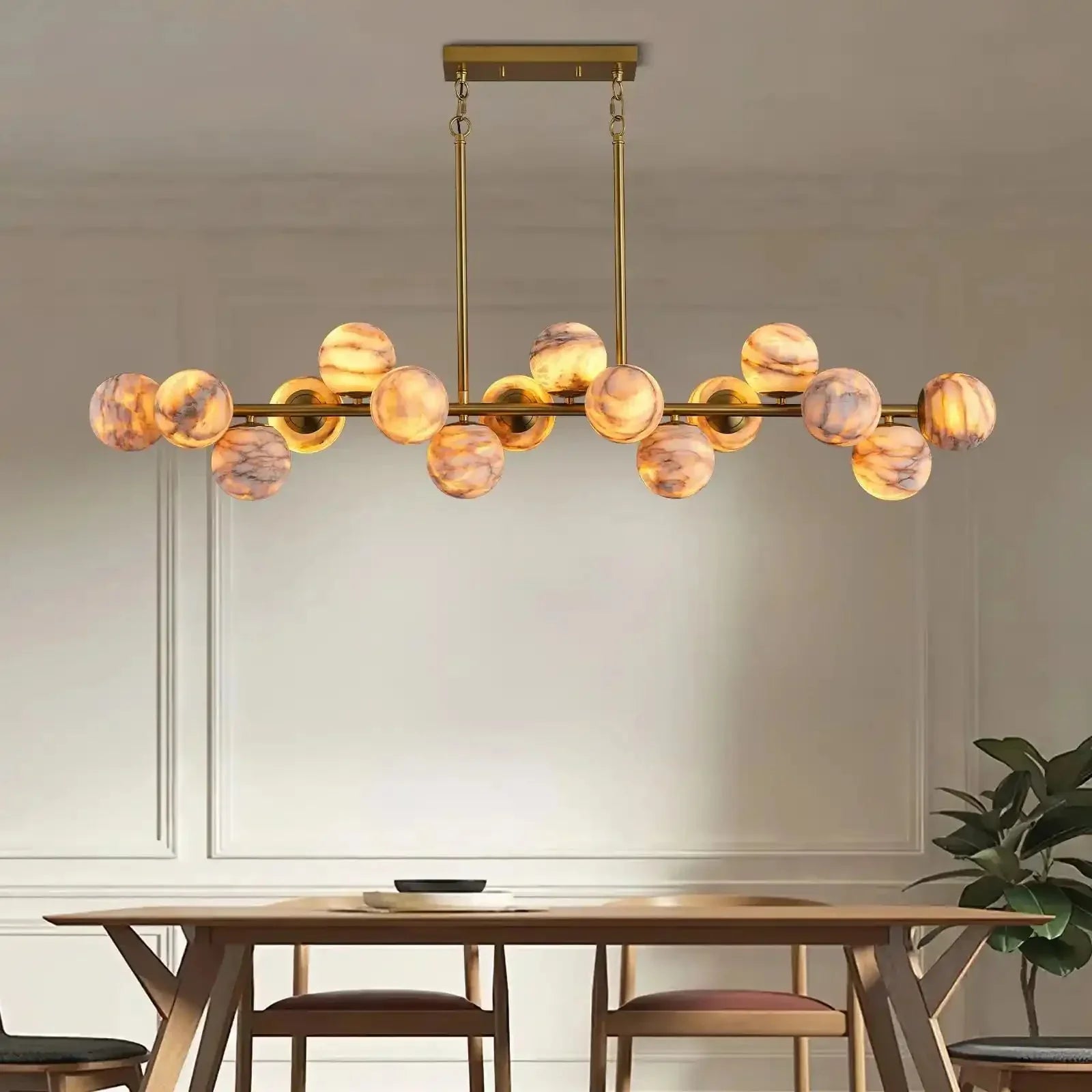 Mid Century Modern Sputnik 12 Light Gold Alabaster Globe Chandelier - Joyfuzzy