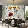 Mid Century Modern Sputnik 12 Light Gold Alabaster Globe Chandelier - Joyfuzzy