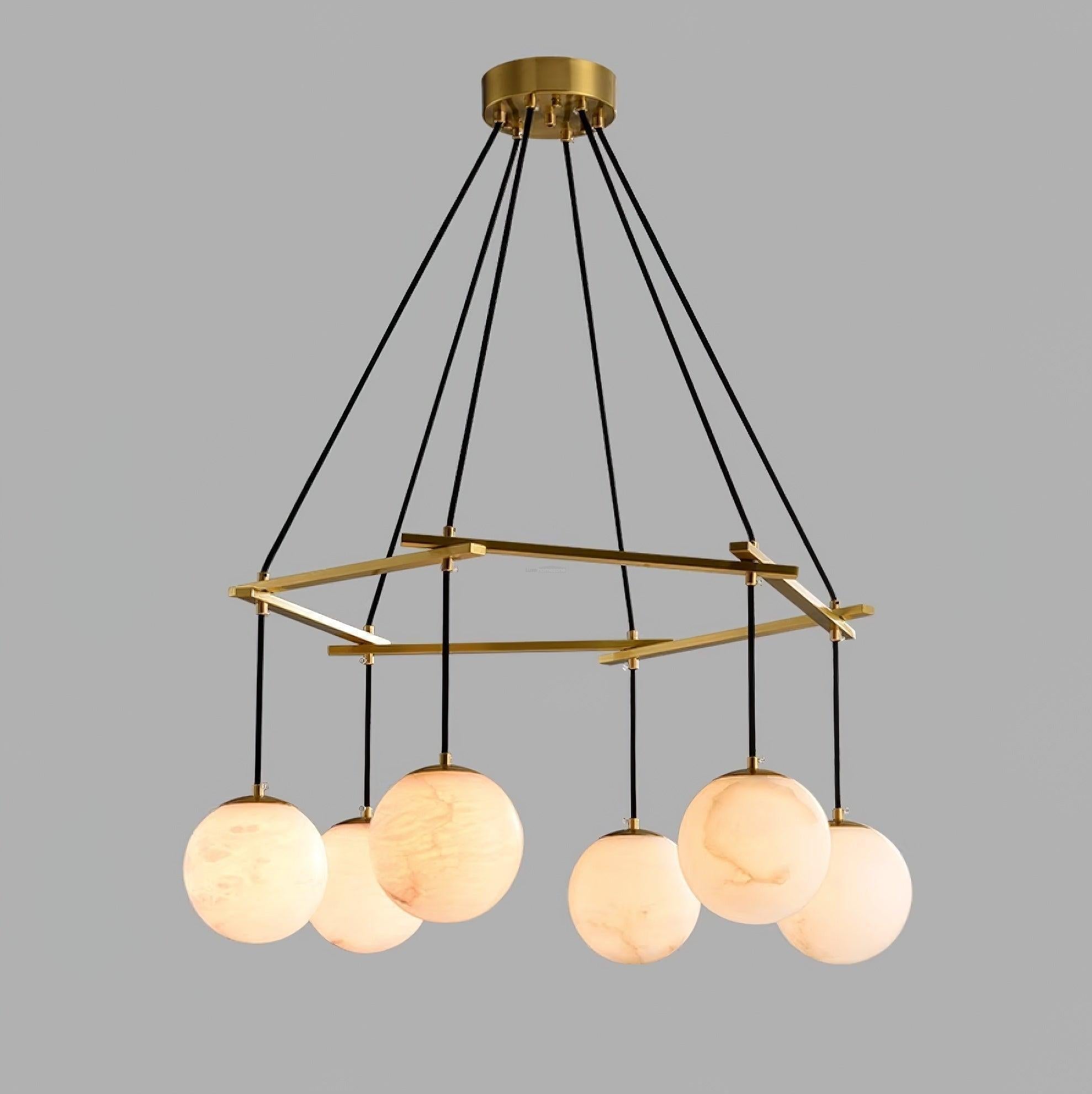 Miira Alabaster Chandelier with 3/6/8 heads - 3 heads 21.6" x H 59"/ Dia 55cm x H 150cmBrass & White AlabasterJoyfuzzy