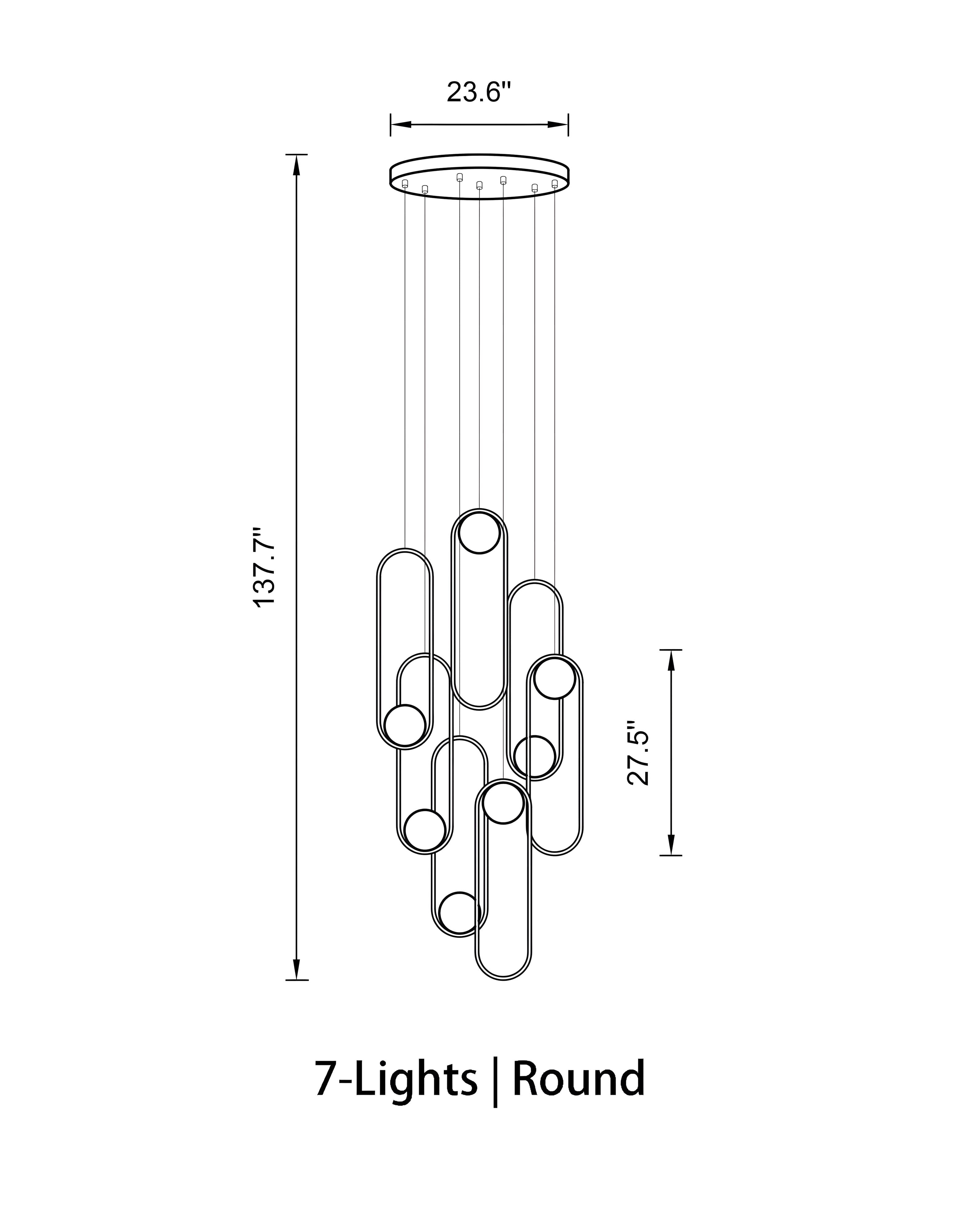 Mila Chandelier - Rectangle - 7 Lights ( L 40.5" × W 3.93" × H 137.7" )BlackJoyfuzzy