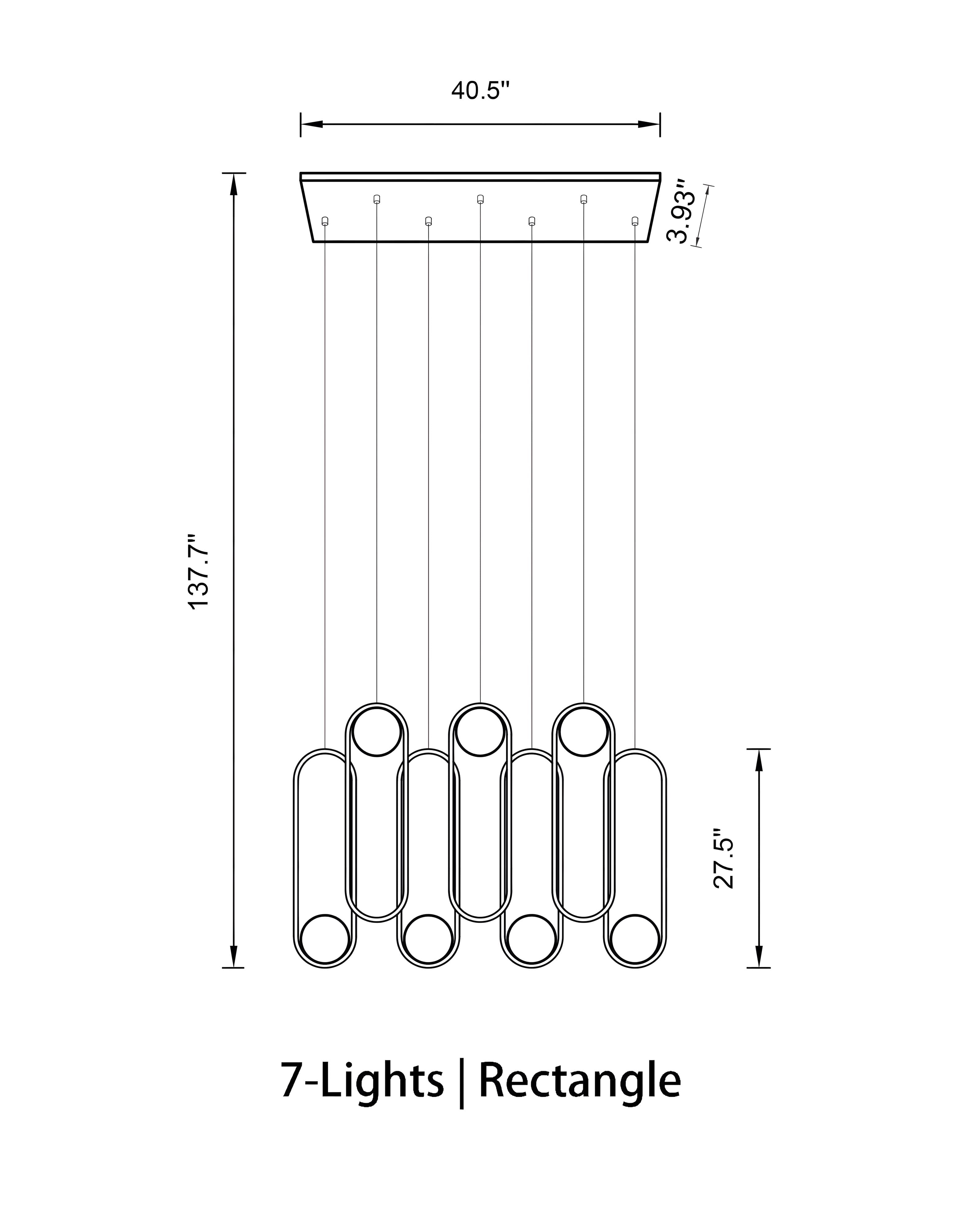 Mila Chandelier - Rectangle - 7 Lights ( L 40.5" × W 3.93" × H 137.7" )BlackJoyfuzzy