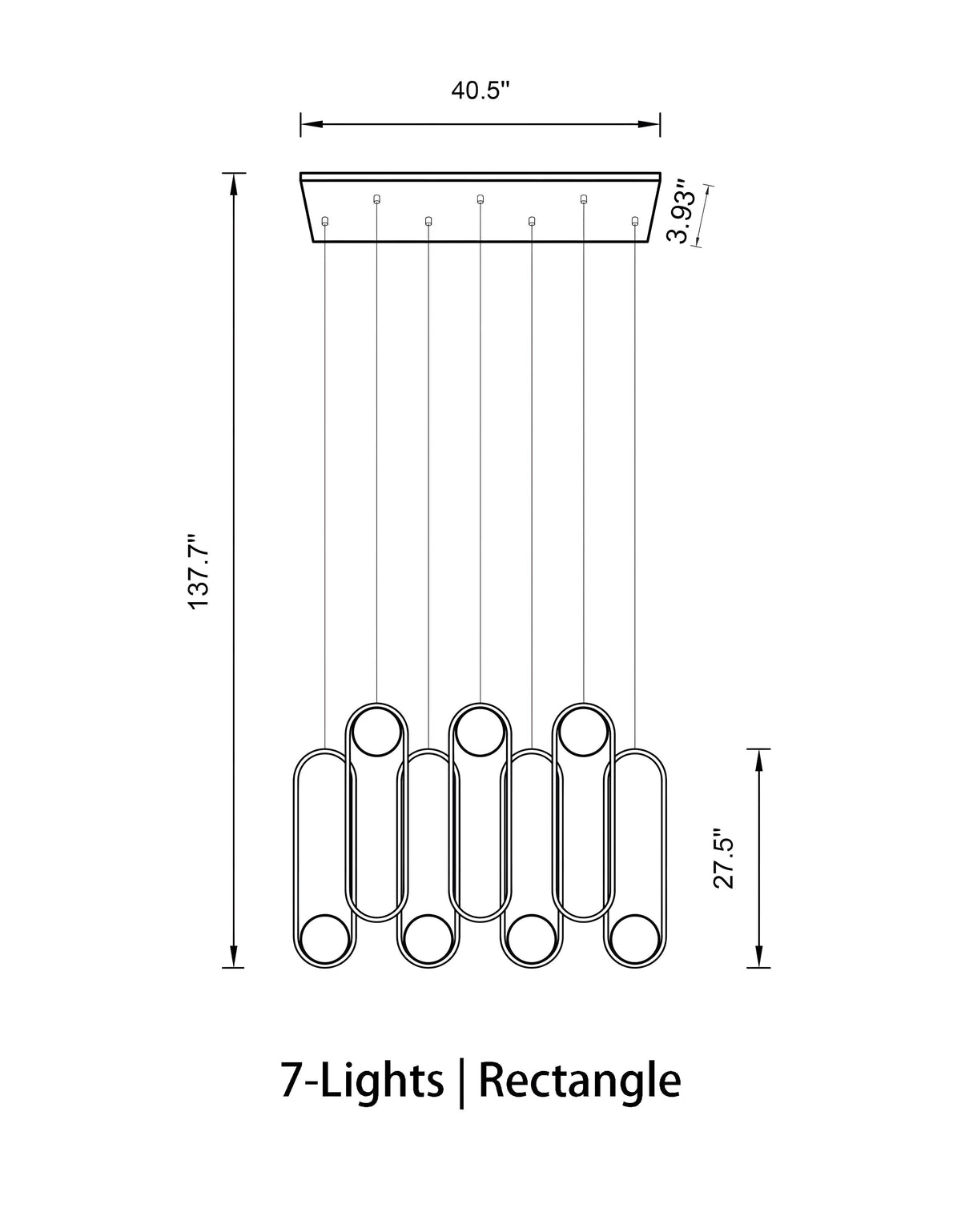 Mila Chandelier - Rectangle - 7 Lights ( L 40.5" × W 3.93" × H 137.7" )BlackJoyfuzzy