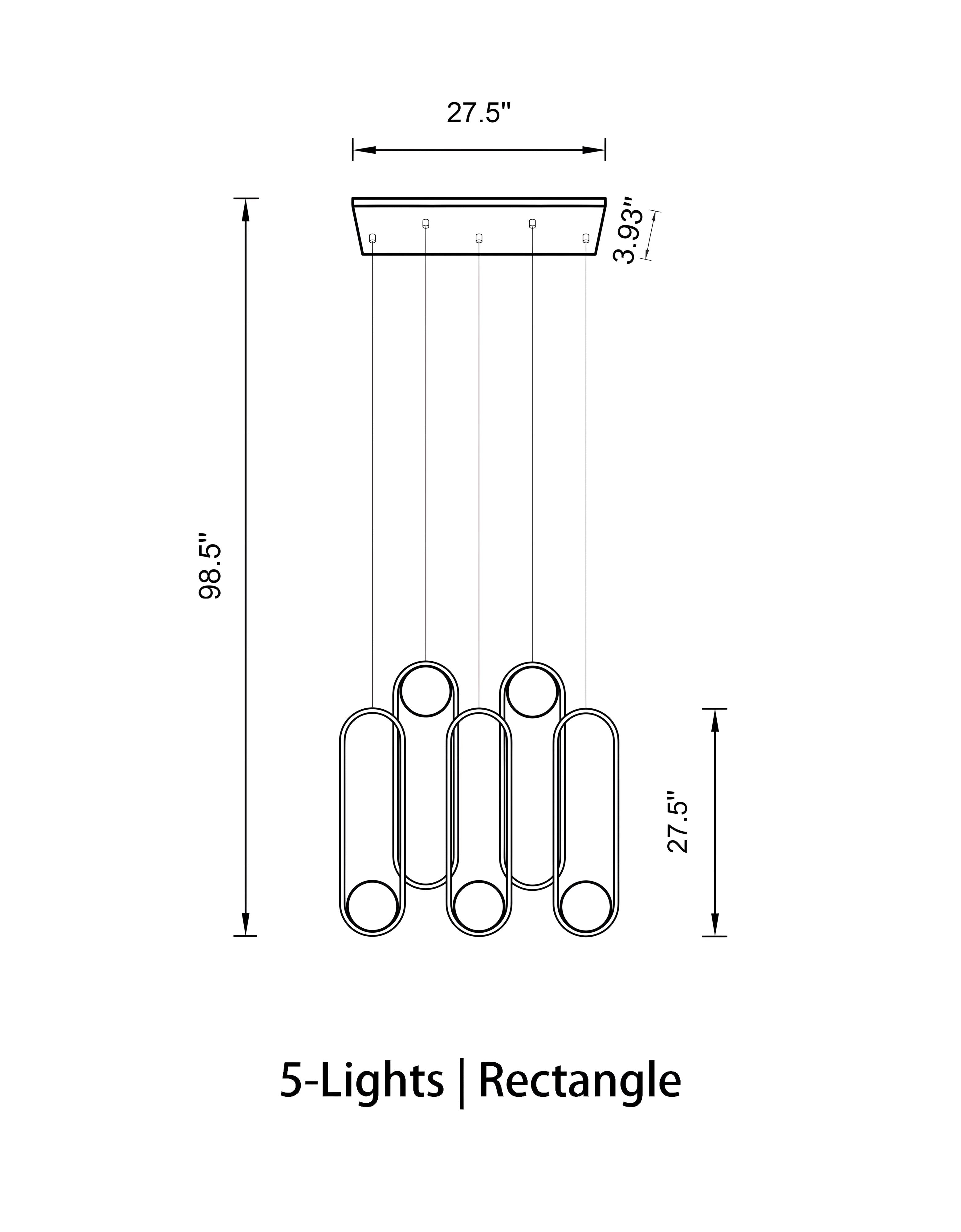 Mila Chandelier - Rectangle - 5 Lights ( L 27.5" × W 3.93" × H 98.5" )BlackJoyfuzzy