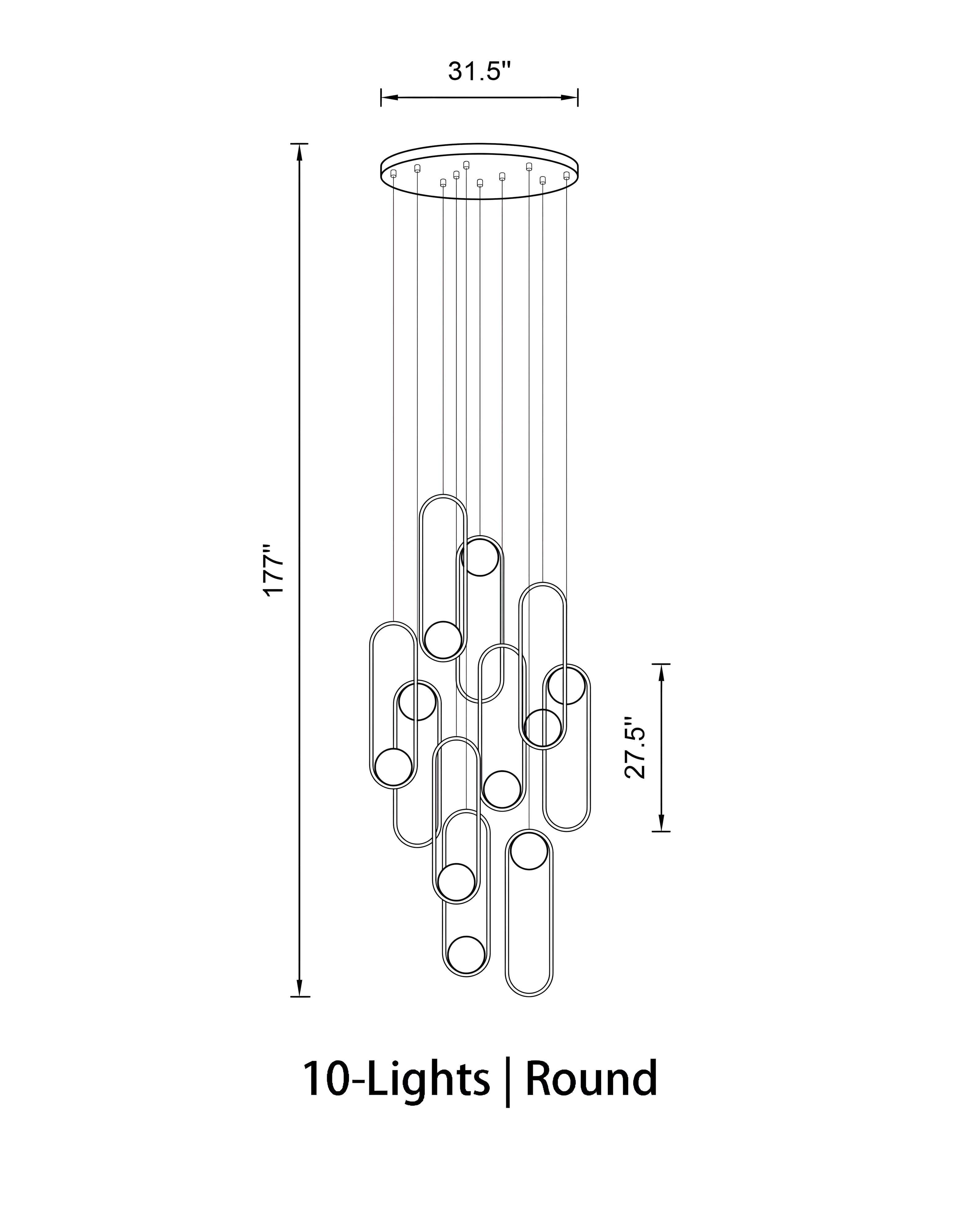 Mila Chandelier - Rectangle - 10 Lights ( L 45.2"× W 3.93" × H 177" )BlackJoyfuzzy