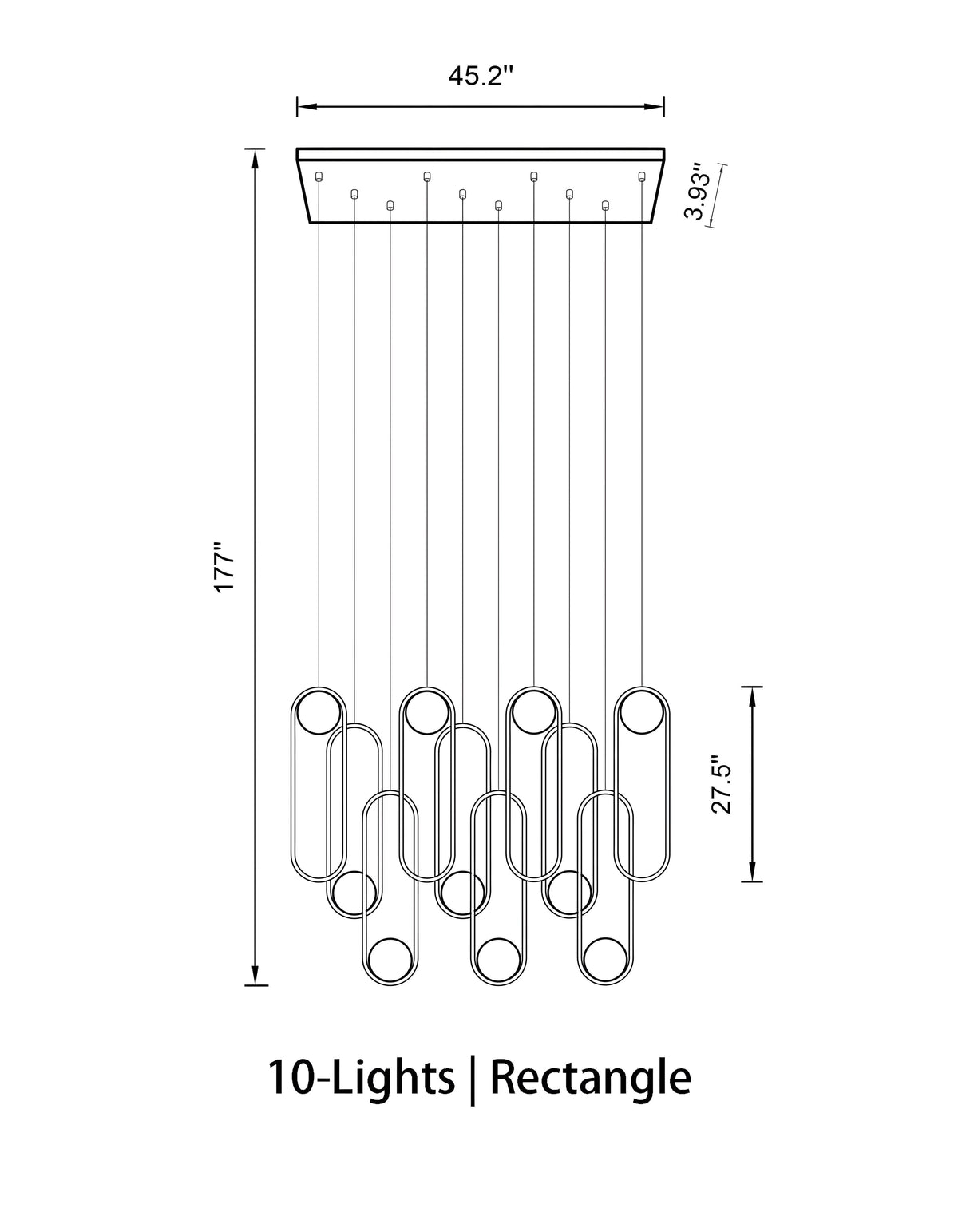 Mila Chandelier - Rectangle - 5 Lights ( L 27.5" × W 3.93" × H 98.5" )BlackJoyfuzzy