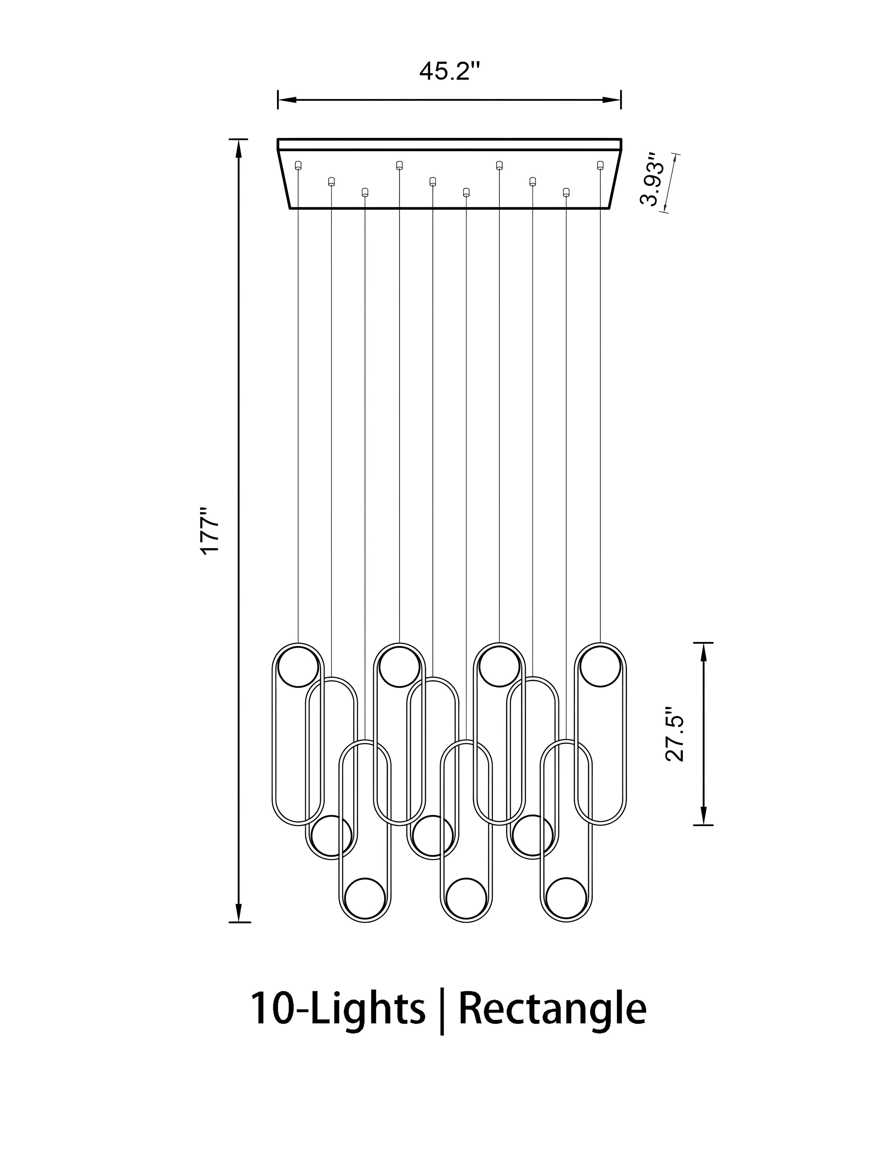 Mila Chandelier - Rectangle - 10 Lights ( L 45.2"× W 3.93" × H 177" )BlackJoyfuzzy