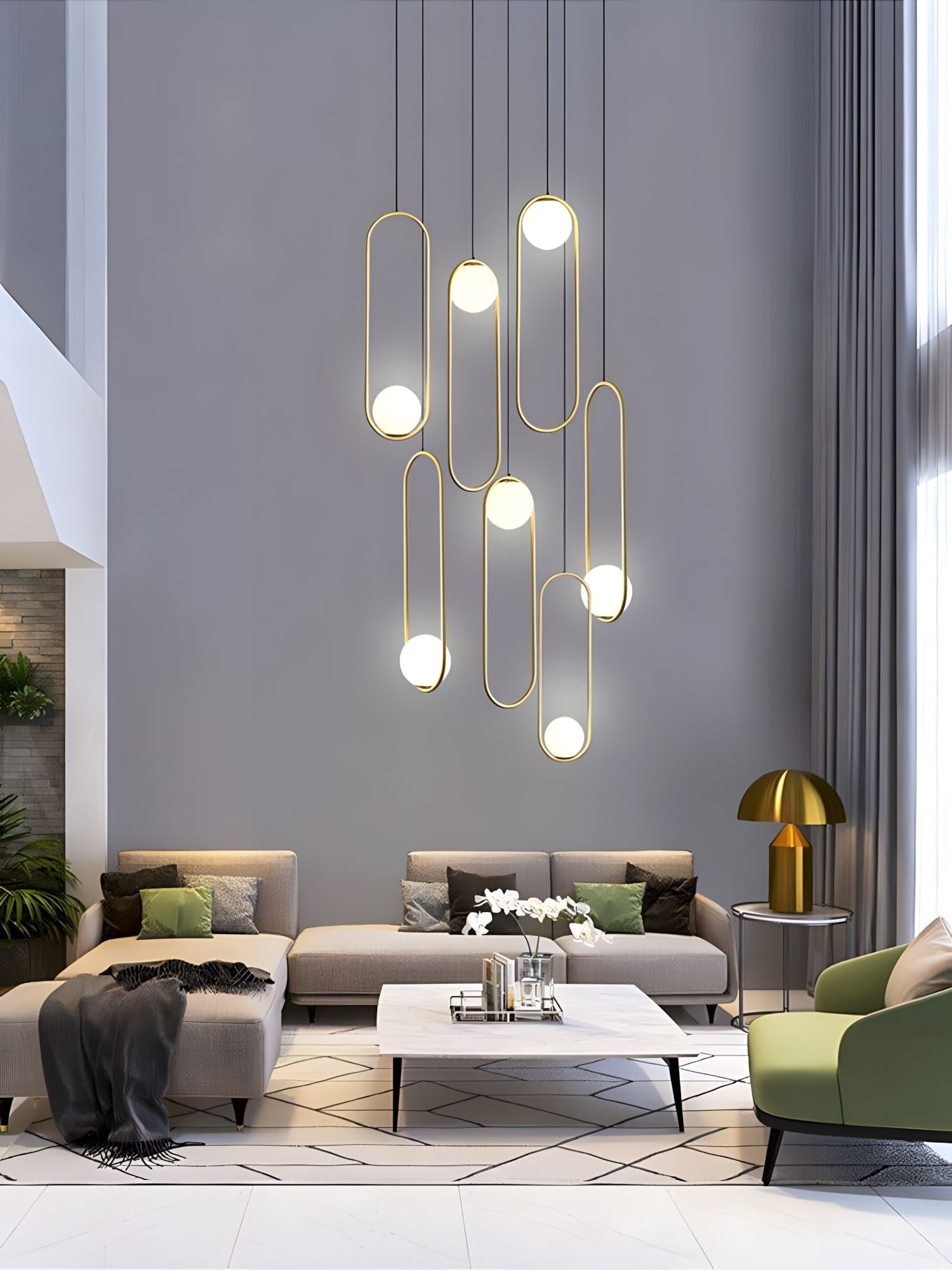 Mila Chandelier - Round - 5 Lights ( ∅ 19.6"× H 98.5" )GoldJoyfuzzy