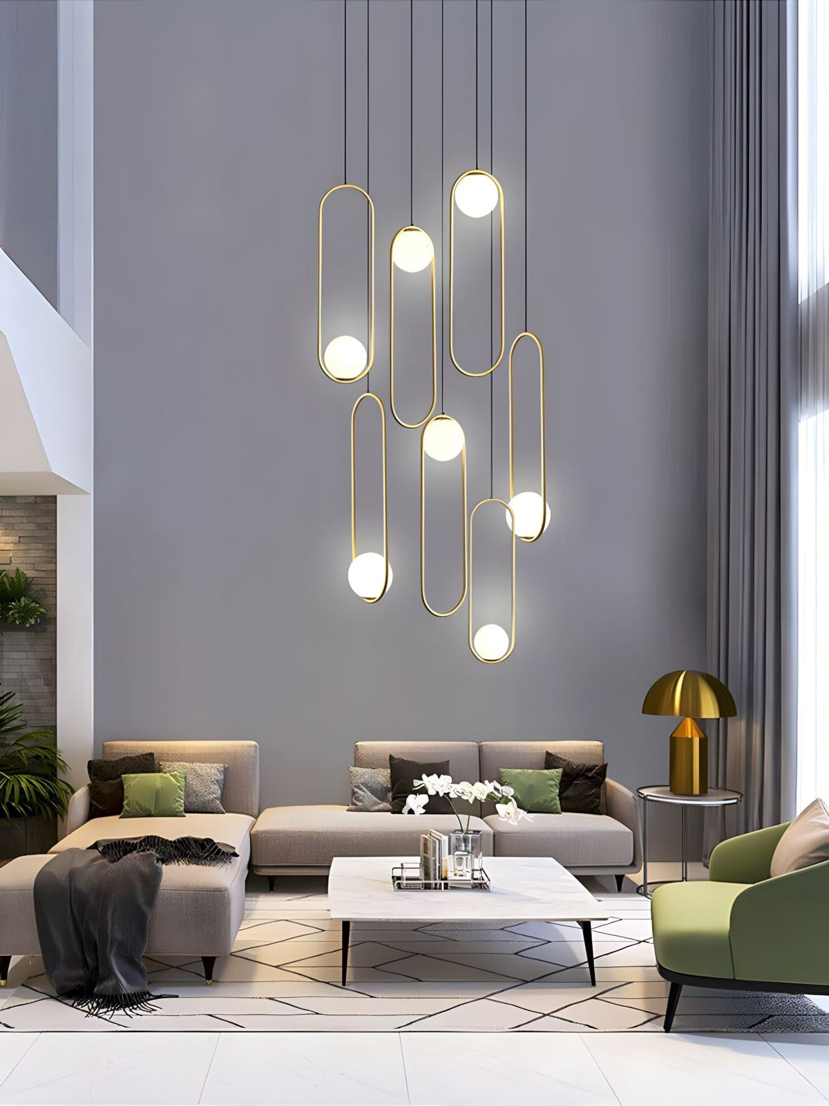 Mila Chandelier - Round - 5 Lights ( ∅ 19.6"× H 98.5" )GoldJoyfuzzy