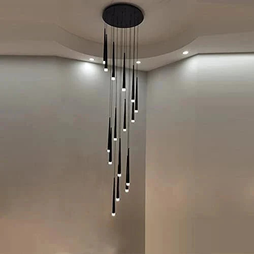 Minimalism Foyer Staircase Chandelier Ceiling Pendant Lighting Fixture For Living Room Entryway In Gold/ Black Finish - Joyfuzzy