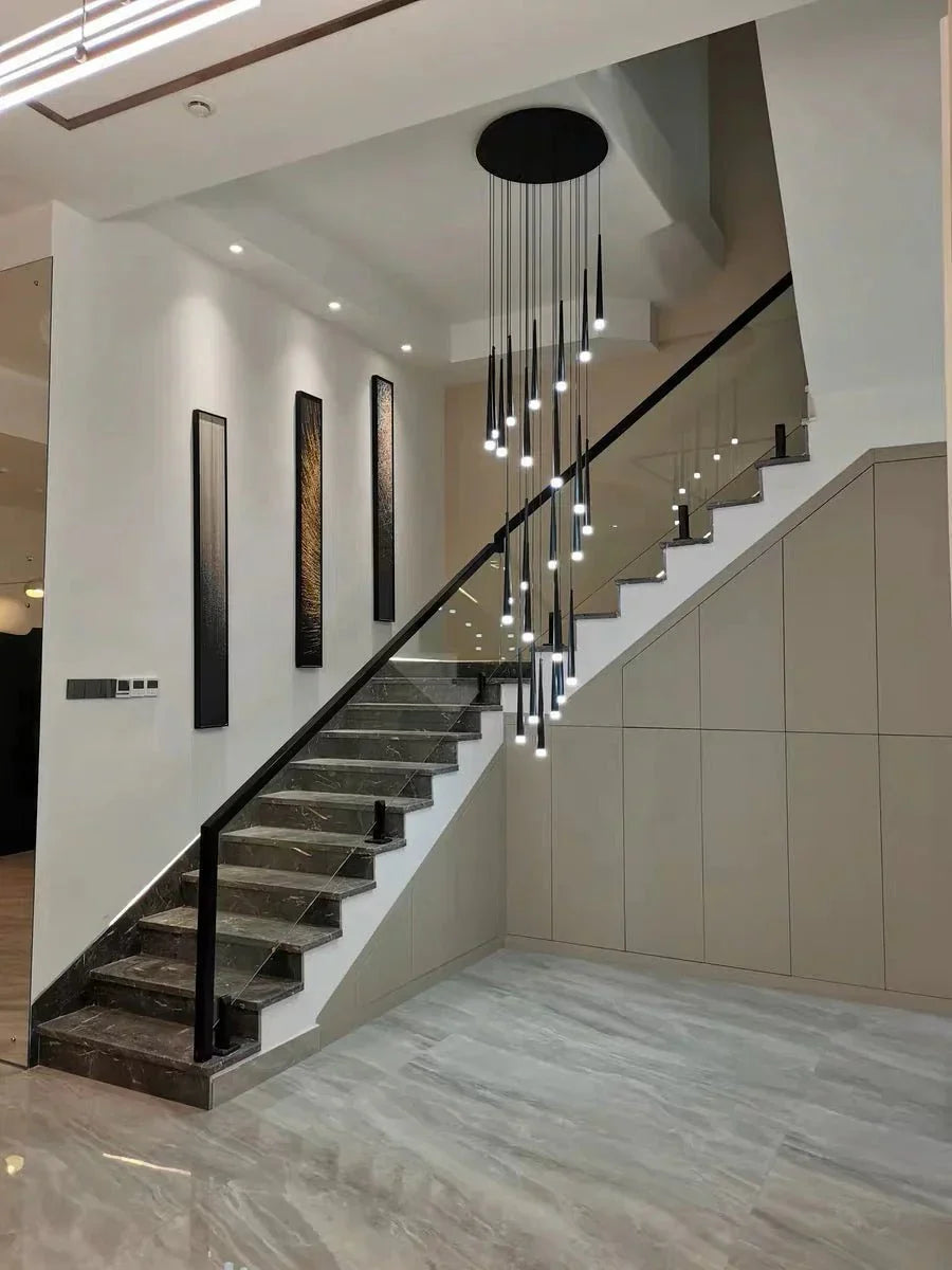 Minimalism Foyer Staircase Chandelier Ceiling Pendant Lighting Fixture For Living Room Entryway In Gold/ Black Finish - Joyfuzzy