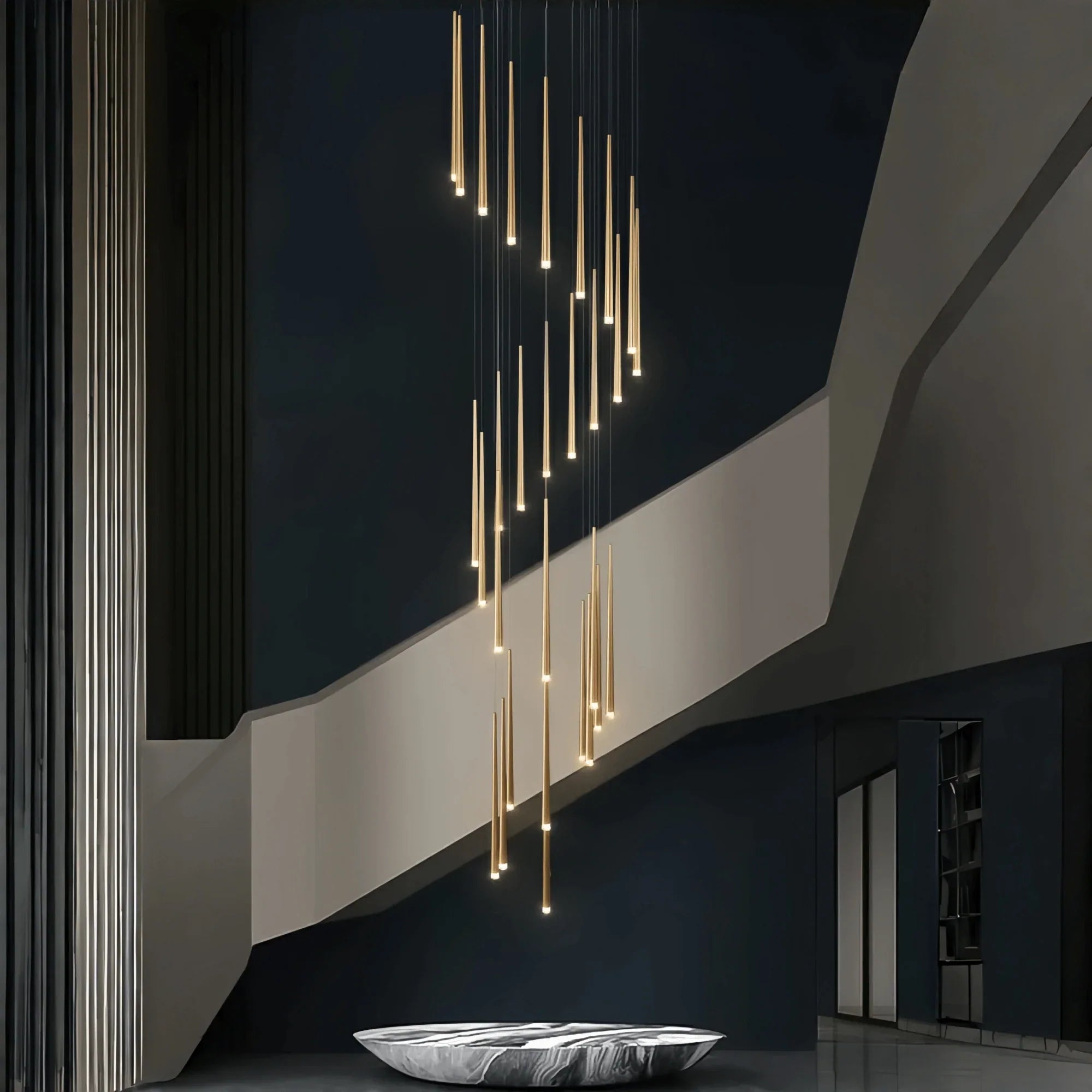 Minimalism Foyer Staircase Chandelier Ceiling Pendant Lighting Fixture For Living Room Entryway In Gold/ Black Finish - Joyfuzzy