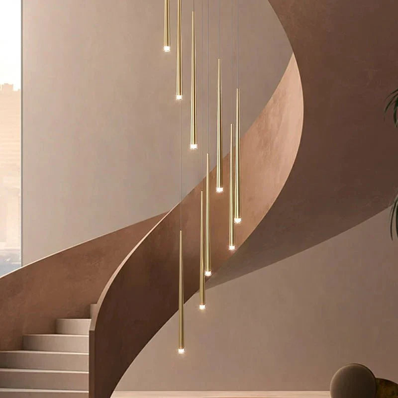 Minimalism Foyer Staircase Chandelier Ceiling Pendant Lighting Fixture For Living Room Entryway In Gold/ Black Finish - Joyfuzzy
