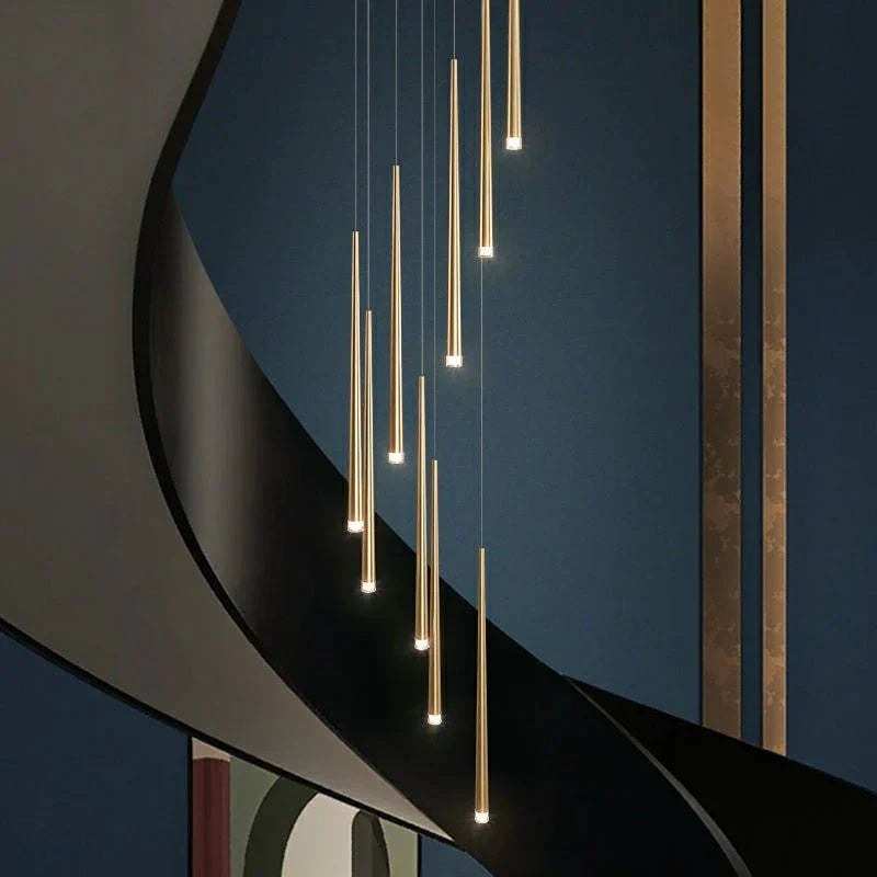 Minimalism Foyer Staircase Chandelier Ceiling Pendant Lighting Fixture For Living Room Entryway In Gold/ Black Finish - Joyfuzzy