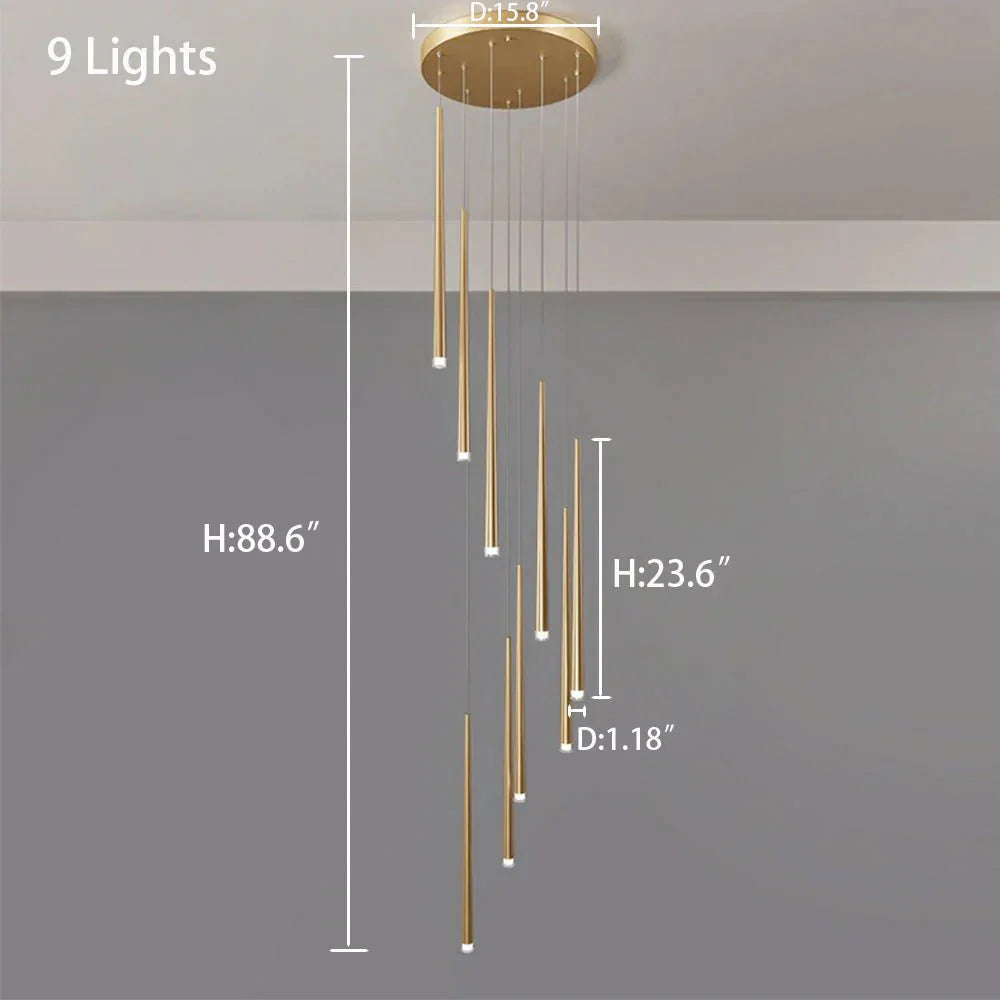 Minimalism Foyer Staircase Chandelier Ceiling Pendant Lighting Fixture For Living Room Entryway In Gold/ Black Finish - Joyfuzzy