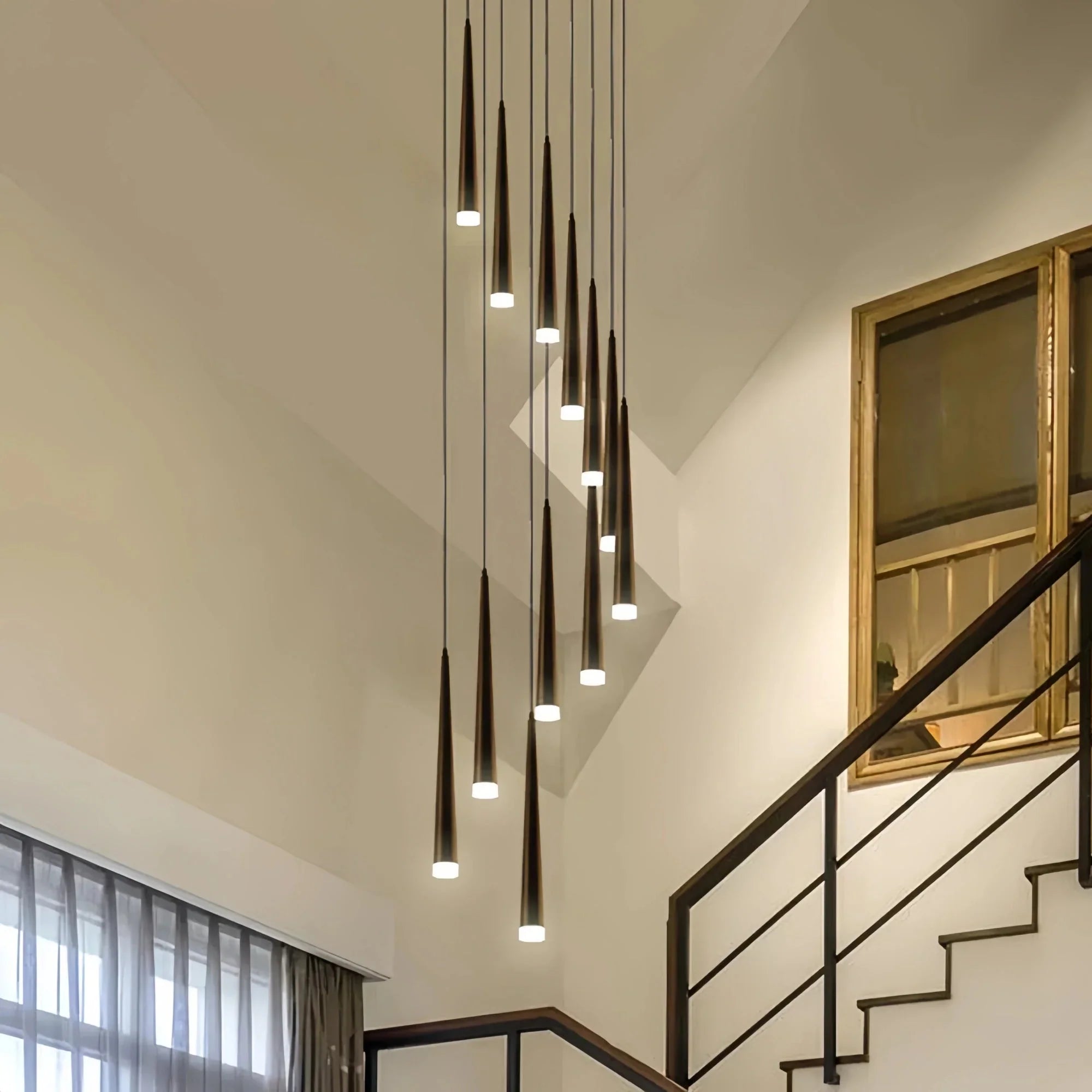Minimalism Foyer Staircase Chandelier Ceiling Pendant Lighting Fixture For Living Room Entryway In Gold/ Black Finish - Joyfuzzy