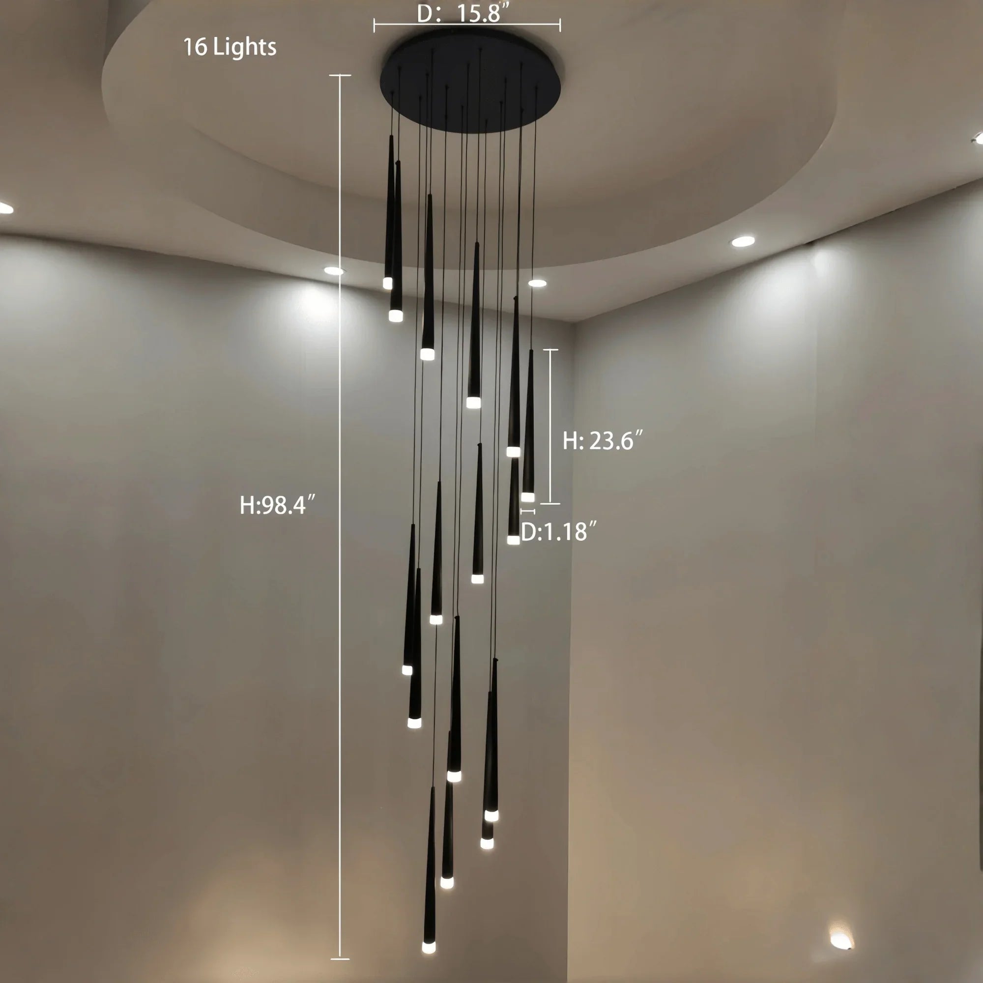 Minimalism Foyer Staircase Chandelier Ceiling Pendant Lighting Fixture For Living Room Entryway In Gold/ Black Finish - Joyfuzzy
