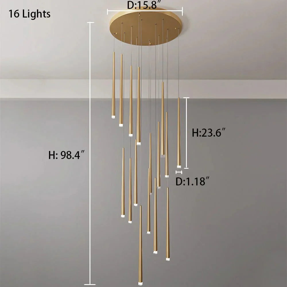 Minimalism Foyer Staircase Chandelier Ceiling Pendant Lighting Fixture For Living Room Entryway In Gold/ Black Finish - Joyfuzzy