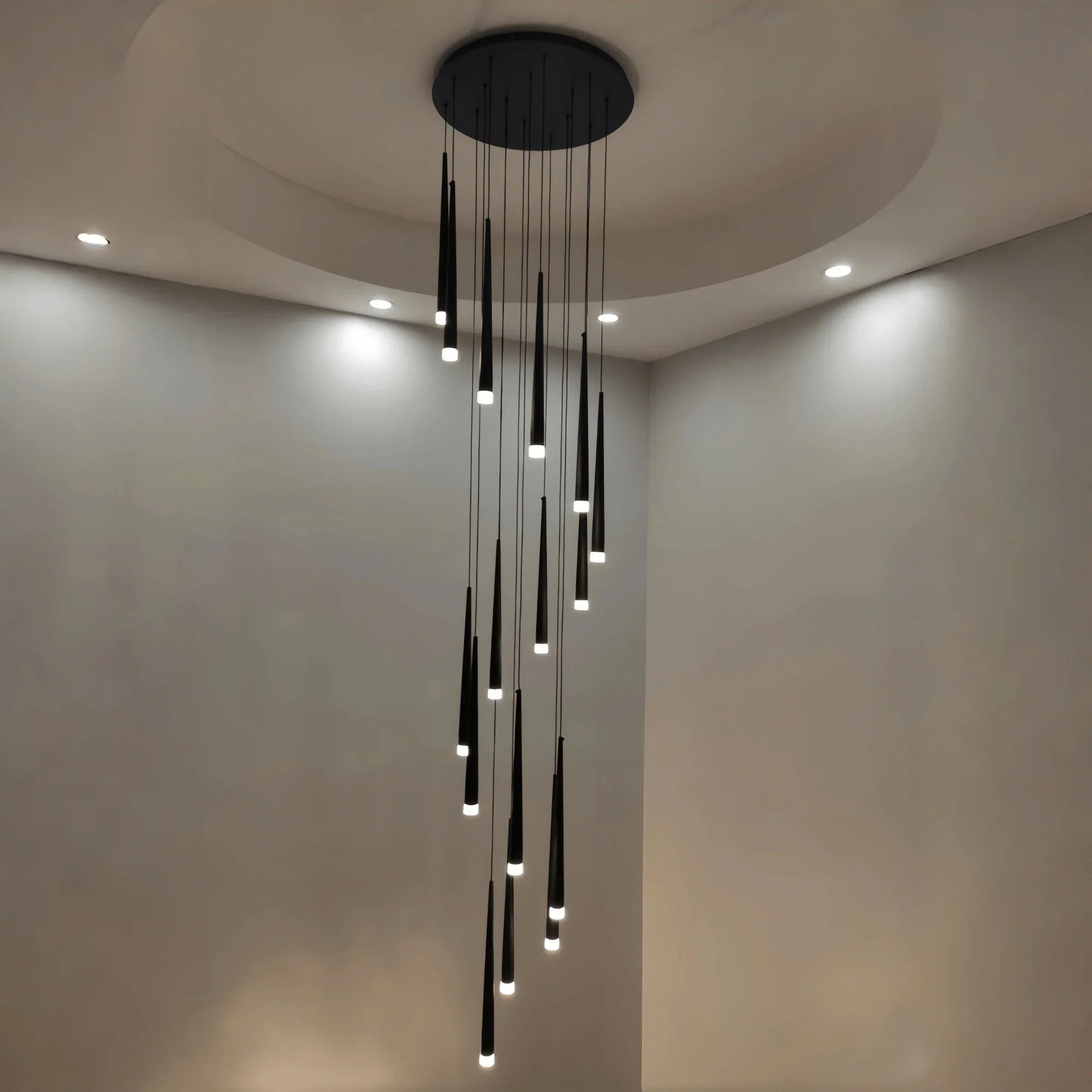 Minimalism Foyer Staircase Chandelier Ceiling Pendant Lighting Fixture For Living Room Entryway In Gold/ Black Finish - Joyfuzzy