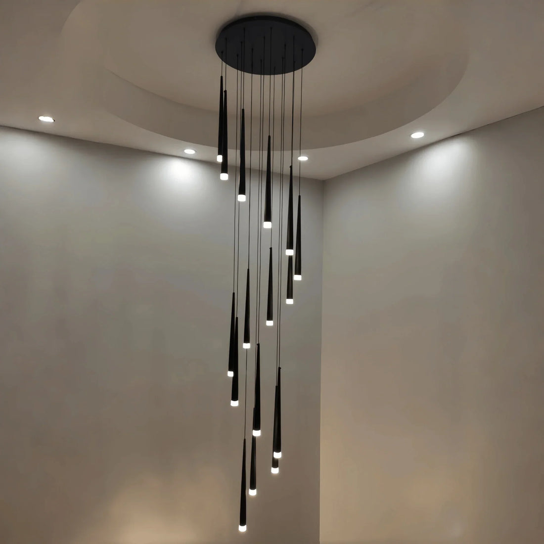 Minimalism Foyer Staircase Chandelier Ceiling Pendant Lighting Fixture For Living Room Entryway In Gold/ Black Finish - Joyfuzzy