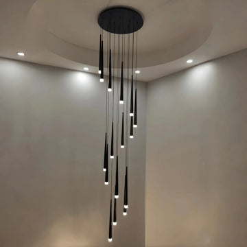 Minimalism Foyer Staircase Chandelier Ceiling Pendant Lighting Fixture For Living Room Entryway In Gold/ Black Finish - Joyfuzzy