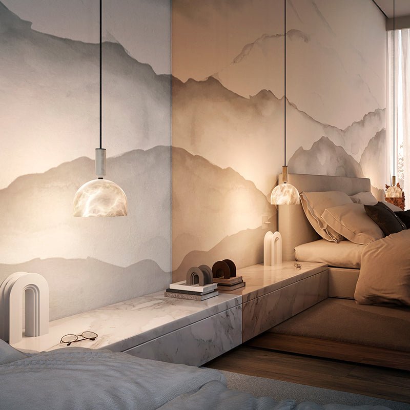 Modern Alabaster Bedside Pendant Light, Bedroom Pendant Lamp - LargeJoyfuzzy