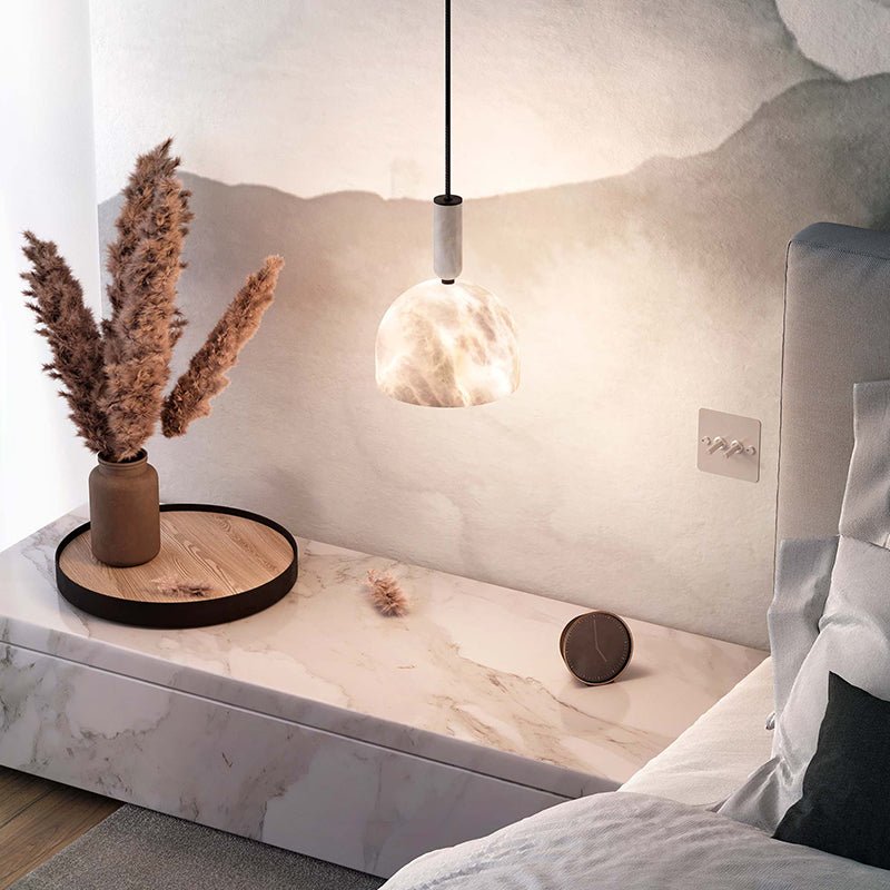 Modern Alabaster Bedside Pendant Light, Bedroom Pendant Lamp - LargeJoyfuzzy