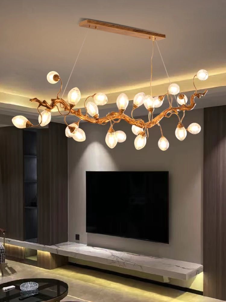 Modern Art Extra Large Branch Style Chandelier with Clear Bubble Glass Eggs for Dining Room and Living Room - 30 Lights: L68.9"*W16.5"*H17.7"Warm LightJoyfuzzy