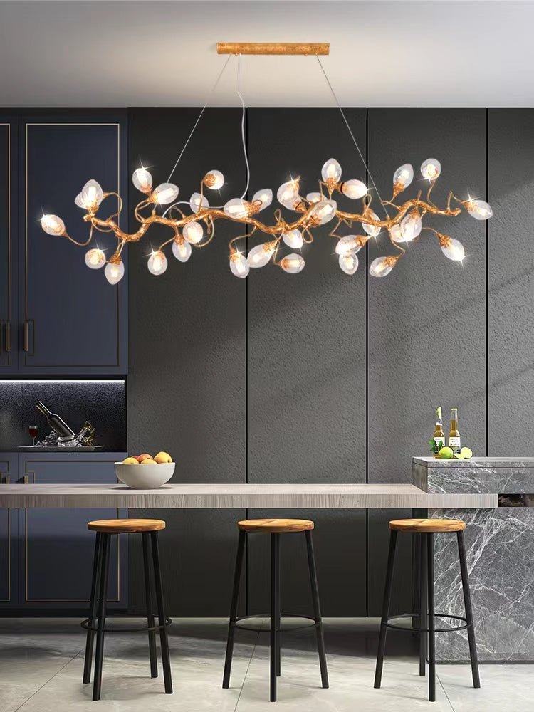 Modern Art Extra Large Branch Style Chandelier with Clear Bubble Glass Eggs for Dining Room and Living Room - 21 Lights: L59.0"*W16.5"*H17.7"Warm LightJoyfuzzy