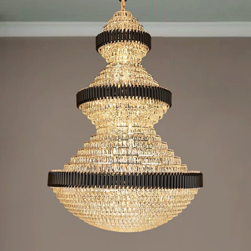 Modern Black Iron Crystal Chandelier For Foyer Staircase Luxurious Design Ceiling Light Fixture - D 70.9'' * H 102.4''Warm LightJoyfuzzy