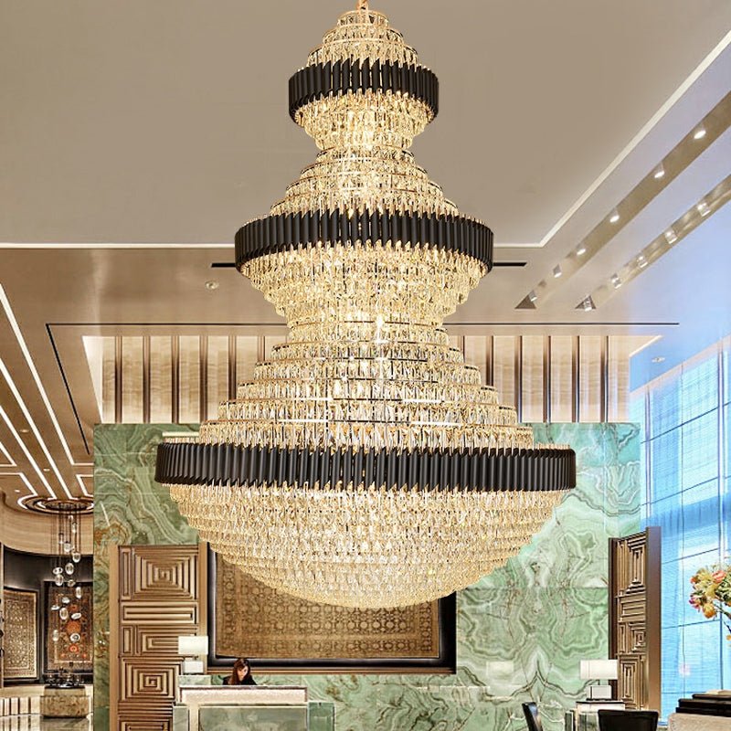 Modern Black Iron Crystal Chandelier For Foyer Staircase Luxurious Design Ceiling Light Fixture - D 31.5'' * H 47.2''Warm LightJoyfuzzy