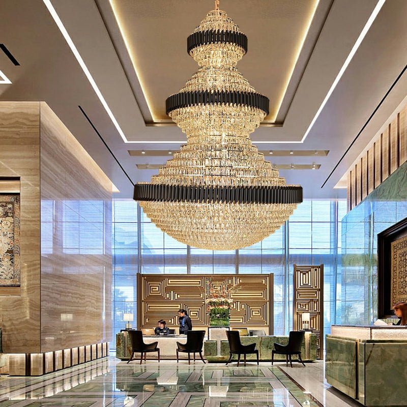 Modern Black Iron Crystal Chandelier For Foyer Staircase Luxurious Design Ceiling Light Fixture - D 31.5'' * H 47.2''Warm LightJoyfuzzy