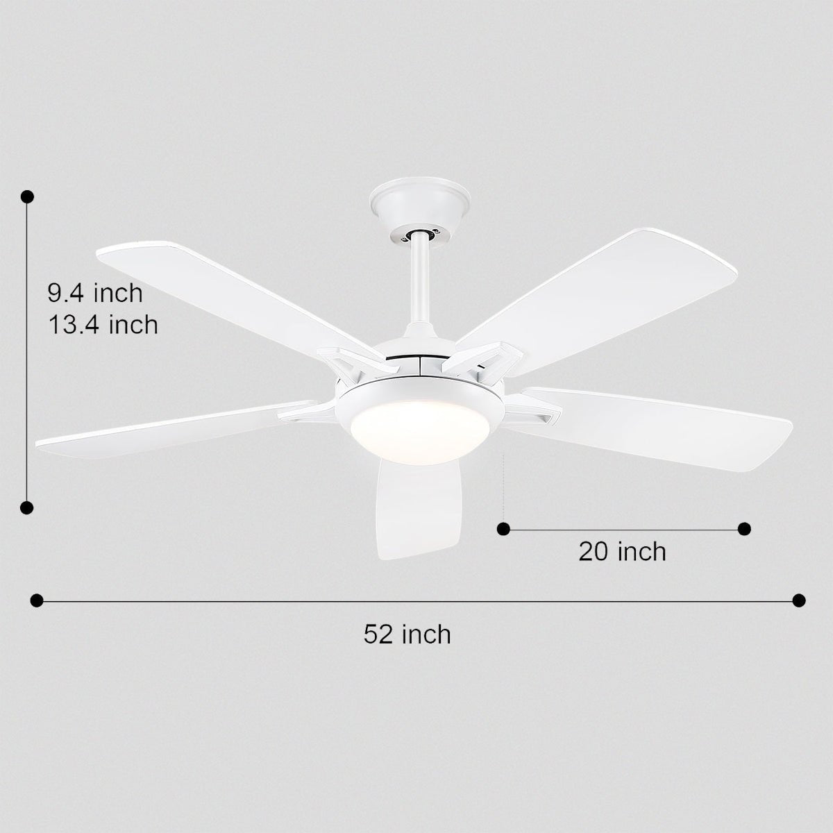 Modern Ceiling Fans with Lights 6 Speeds Reversible Dual Finish Wooden Blades 52" - Joyfuzzy