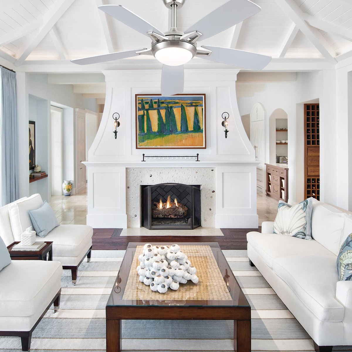 Modern Ceiling Fans with Lights 6 Speeds Reversible Dual Finish Wooden Blades 52" - Joyfuzzy