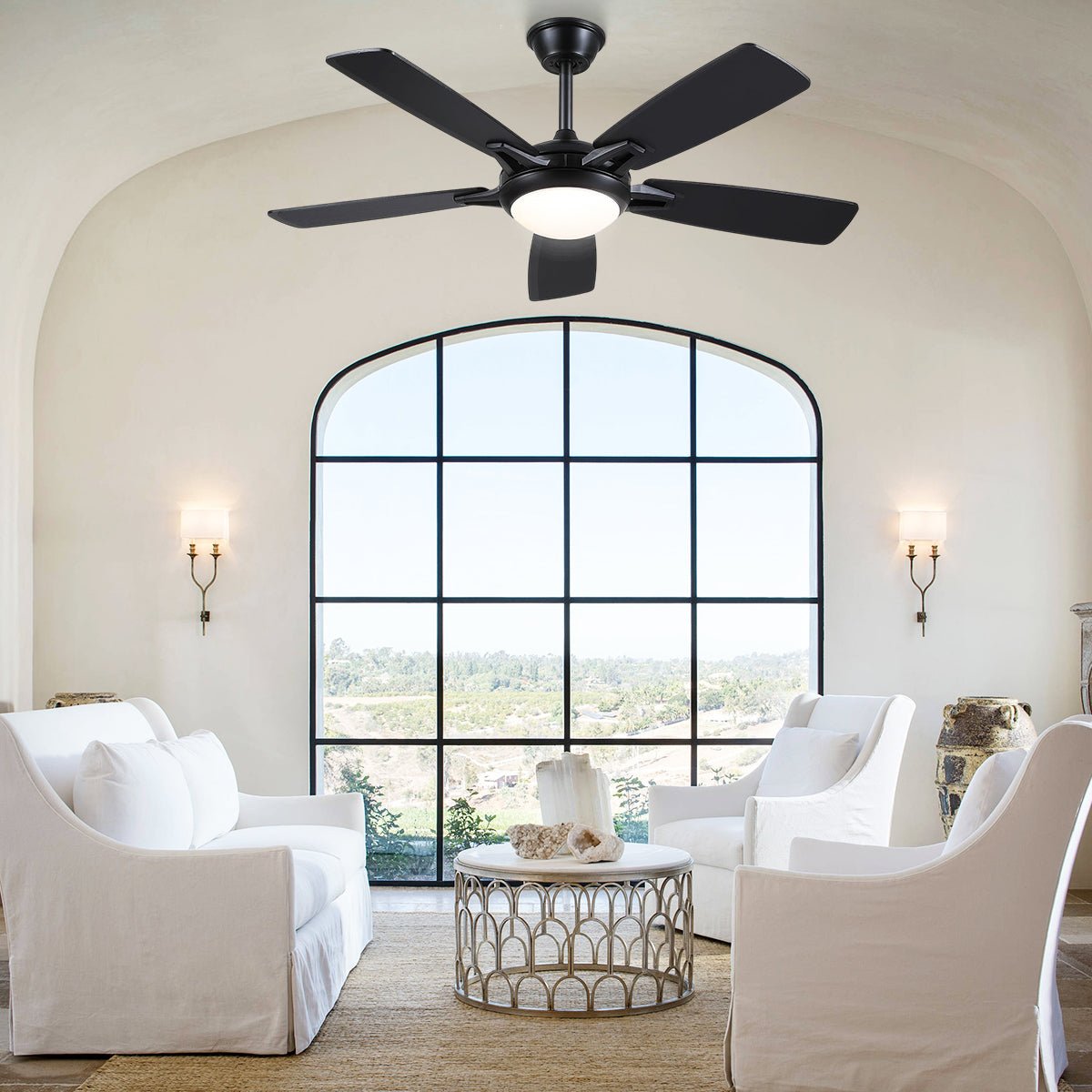 Modern Ceiling Fans with Lights 6 Speeds Reversible Dual Finish Wooden Blades 52" - Joyfuzzy