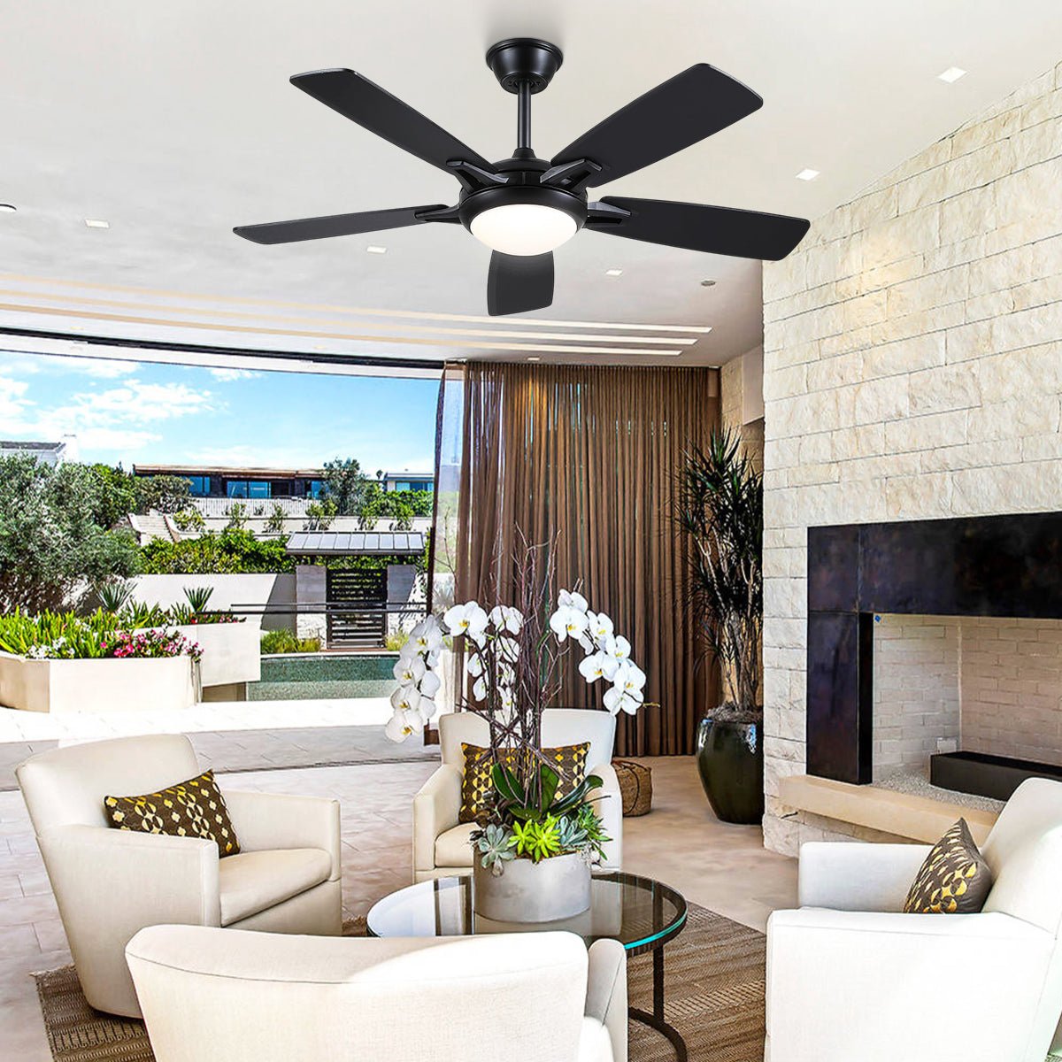 Modern Ceiling Fans with Lights 6 Speeds Reversible Dual Finish Wooden Blades 52" - Joyfuzzy