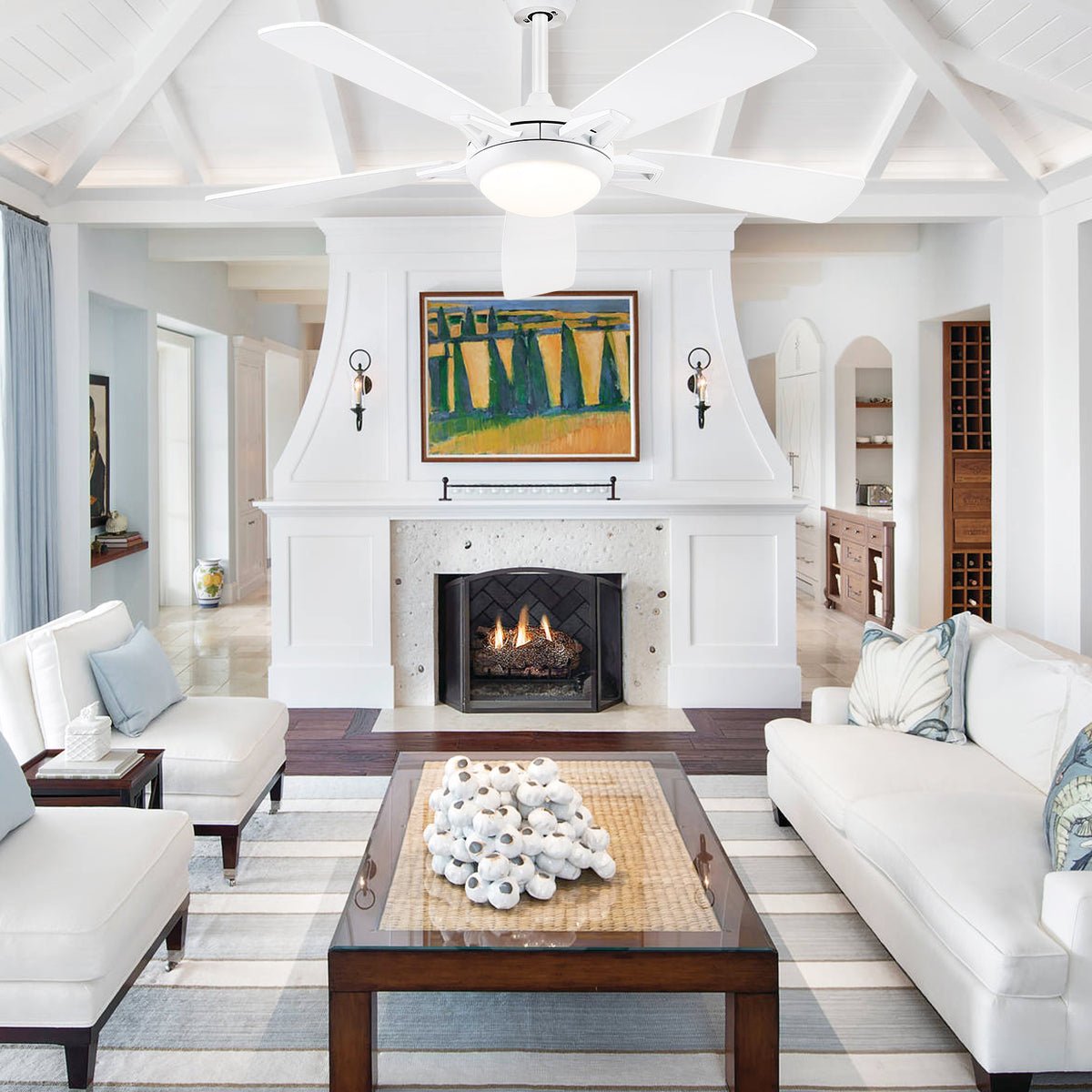 Modern Ceiling Fans with Lights 6 Speeds Reversible Dual Finish Wooden Blades 52" - Joyfuzzy