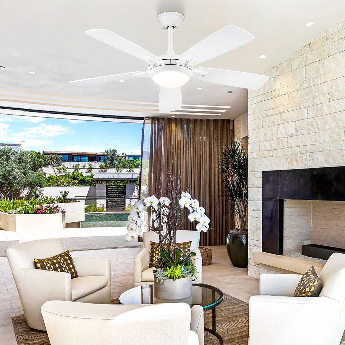 Modern Ceiling Fans with Lights 6 Speeds Reversible Dual Finish Wooden Blades 52" - Joyfuzzy