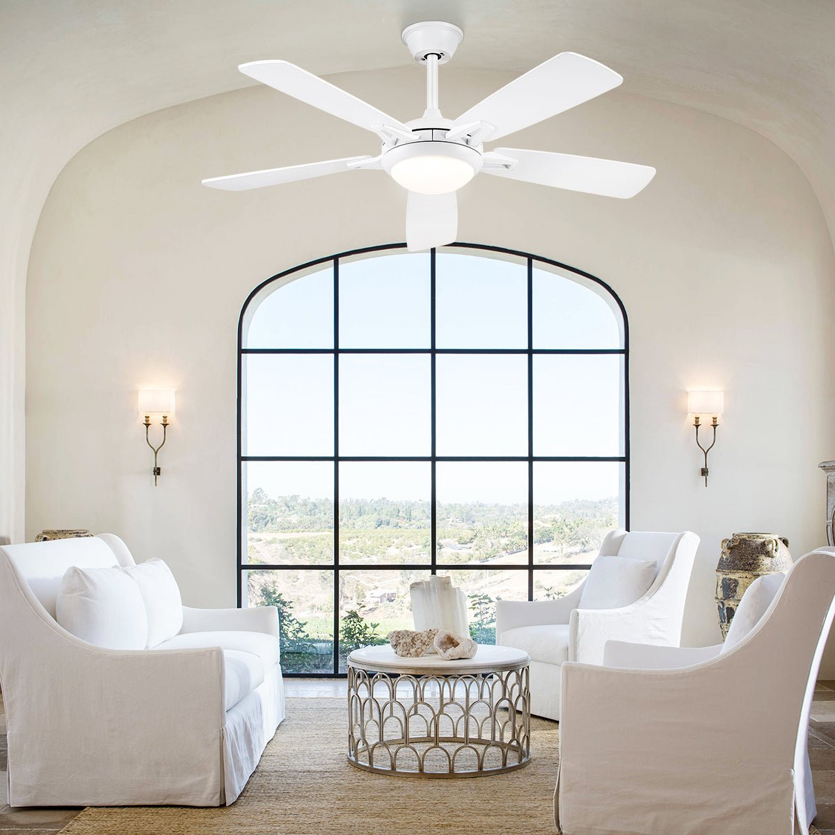 Modern Ceiling Fans with Lights 6 Speeds Reversible Dual Finish Wooden Blades 52" - Joyfuzzy