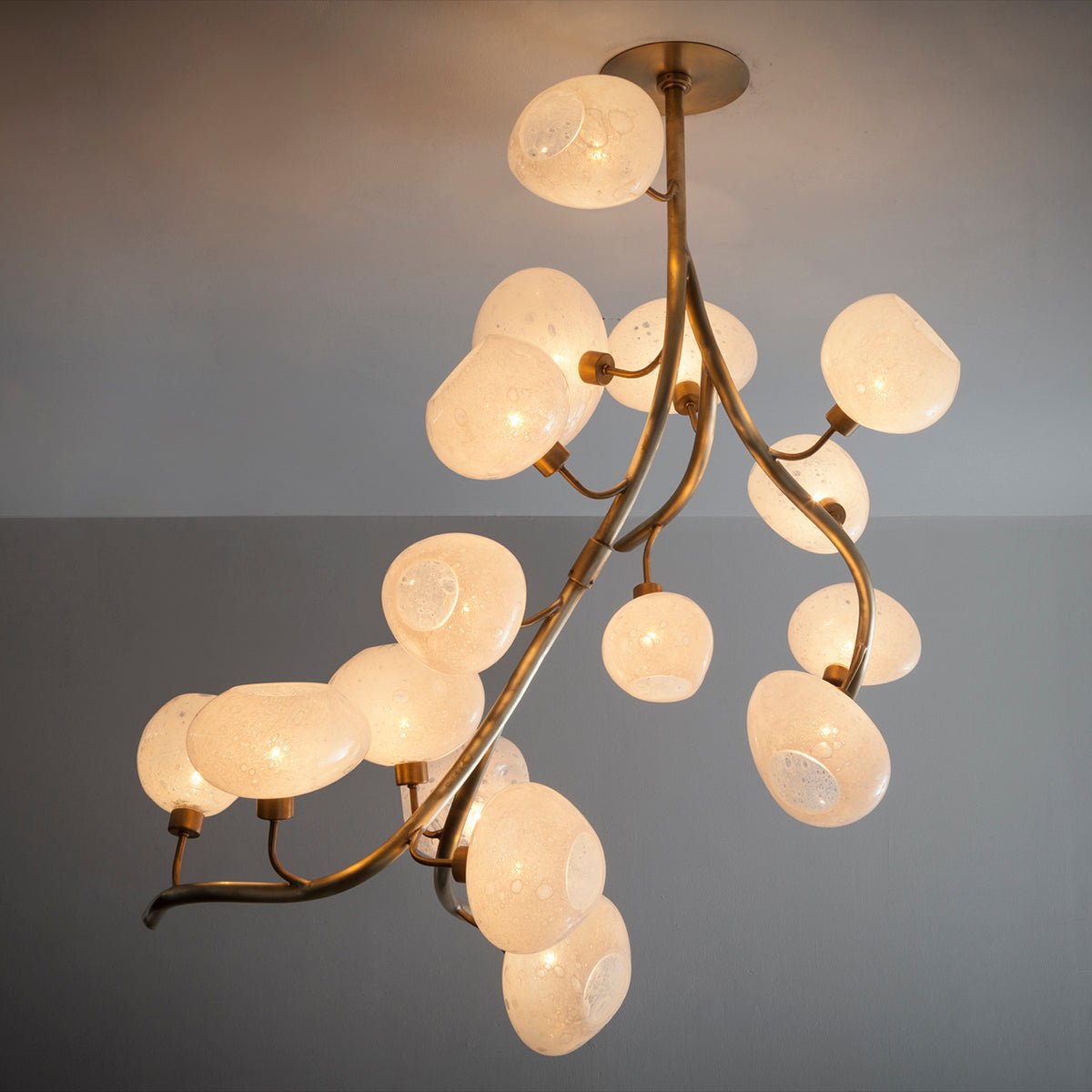 Modern Chandelier with Irregular Glass Lampshades and Brass Branches - L47"*W42"*H50"Warm LightJoyfuzzy