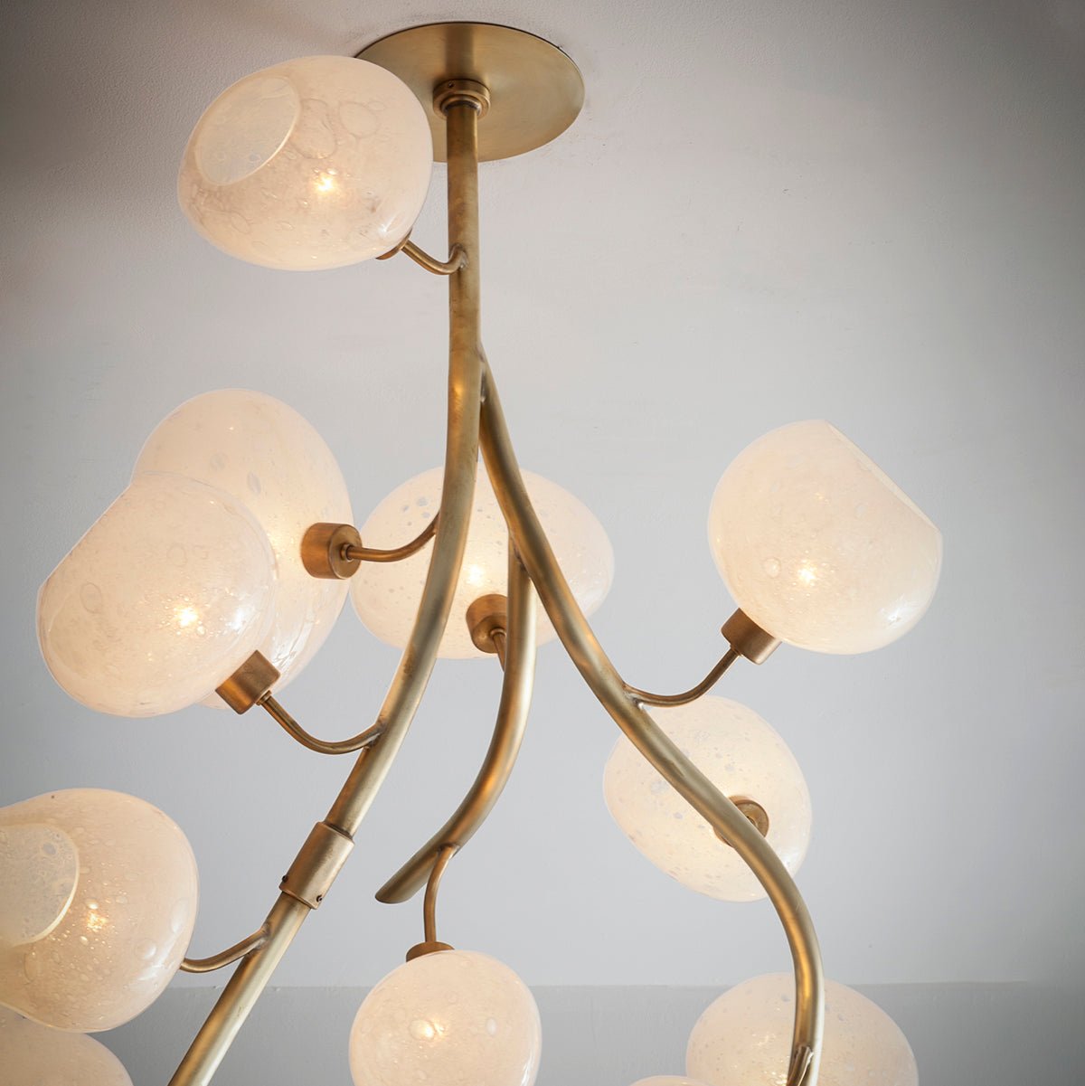 Modern Chandelier with Irregular Glass Lampshades and Brass Branches - L47"*W42"*H50"Warm LightJoyfuzzy