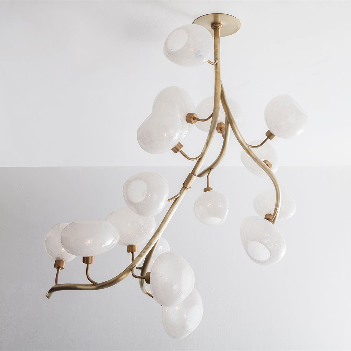 Modern Chandelier with Irregular Glass Lampshades and Brass Branches - L47"*W42"*H50"Warm LightJoyfuzzy