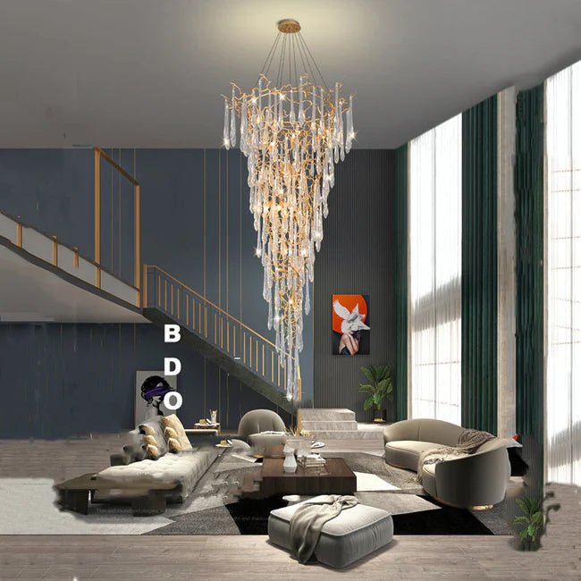 Modern Crystal Droplet Branch Staircase Chandelier - DIAMETER 100 CM（39.3IN） X HEIGHT 135 CM（53 IN）Joyfuzzy