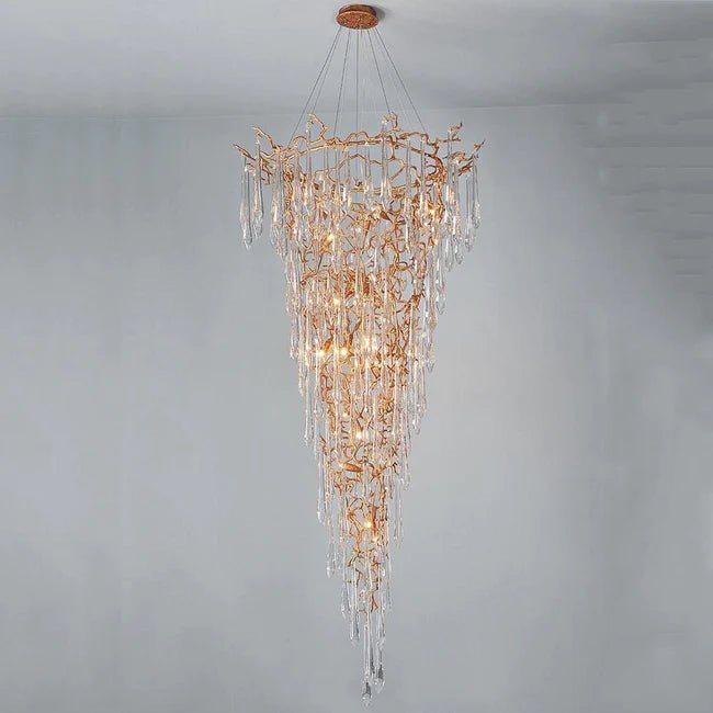 Modern Crystal Droplet Branch Staircase Chandelier - DIAMETER 100 CM（39.3IN） X HEIGHT 135 CM（53 IN）Joyfuzzy