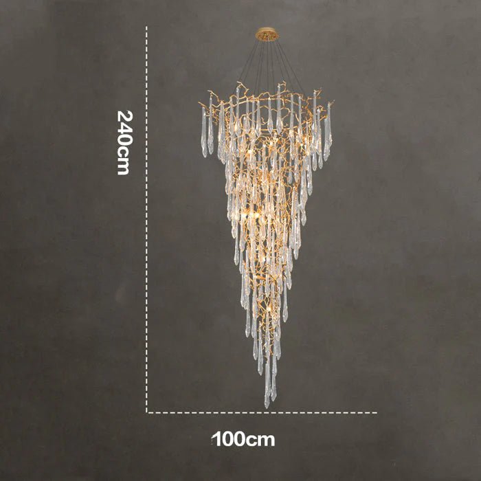 Modern Crystal Droplet Branch Staircase Chandelier - DIAMETER 100 CM（39.3IN） X HEIGHT 135 CM（53 IN）Joyfuzzy