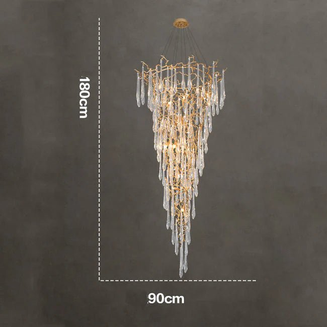 Modern Crystal Droplet Branch Staircase Chandelier - DIAMETER 100 CM（39.3IN） X HEIGHT 135 CM（53 IN）Joyfuzzy