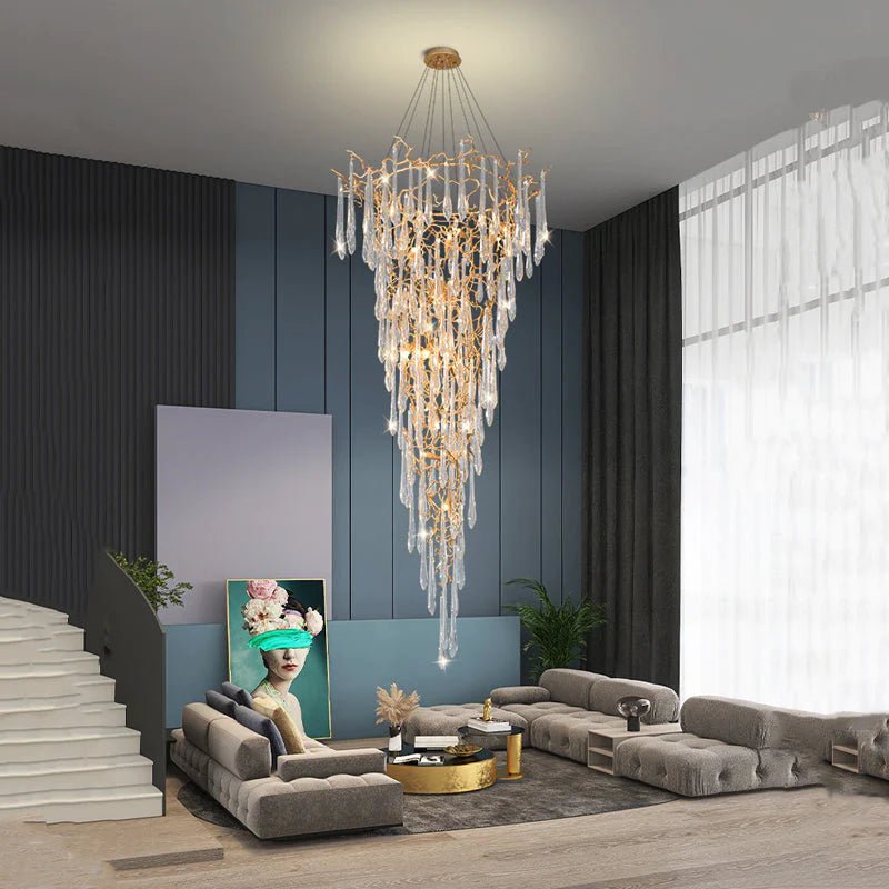 Modern Crystal Droplet Branch Staircase Chandelier - DIAMETER 100 CM（39.3IN） X HEIGHT 135 CM（53 IN）Joyfuzzy